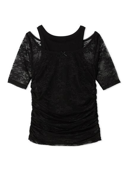 【リリーブラウン/Lily Brown】のタンクレイヤードレーストップス インテリア・キッズ・メンズ・レディースファッション・服の通販 founy(ファニー) 　ファッション　Fashion　レディースファッション　Ladies' Fashion Online　トップス・カットソー　Tops/Tshirt　おすすめ　Recommend　イエロー　Yellow　インナー　Inner　タンク　Tank　フロント　Front　リボン　Ribbon　レース　Race　BLK[009]|ID: prp329100004600029 ipo3291000000032700531