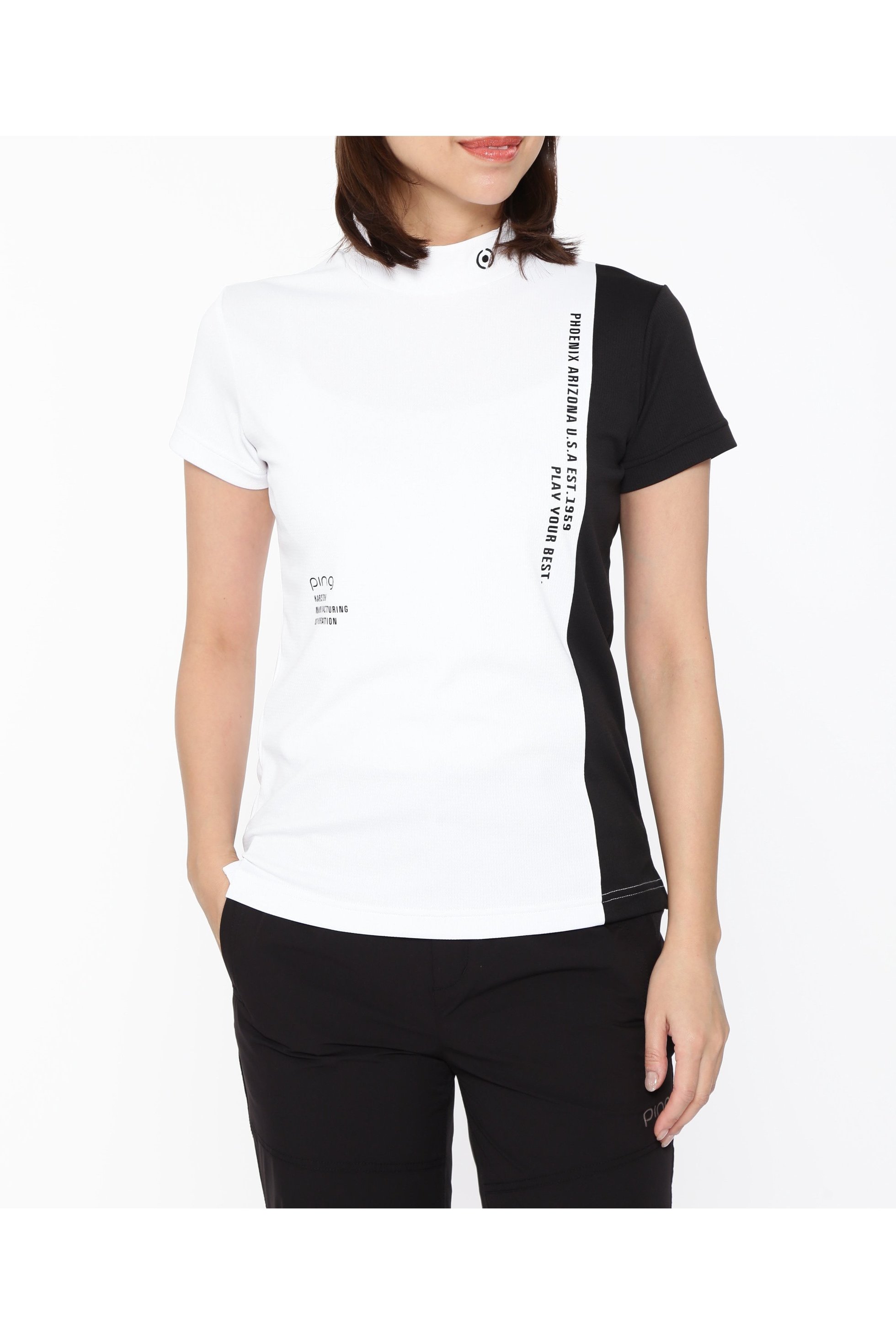 【その他のブランド/Other】の高通気ジャージ半袖ハイネックシャツ LADIES LINE PERFORMANCE (LADIES) インテリア・キッズ・メンズ・レディースファッション・服の通販 founy(ファニー) 　ファッション　Fashion　レディースファッション　Ladies' Fashion Online　トップス・カットソー　Tops/Tshirt　シャツ/ブラウス　Shirts/Blouses　ゴルフ　Golf　ジャージ　Jersey　ストレッチ　Stretch　ハイネック　High Neck　リゾート　Resort　半袖　Short Sleeve　ホワイト|ID: prp329100004600125 ipo3291000000032701217