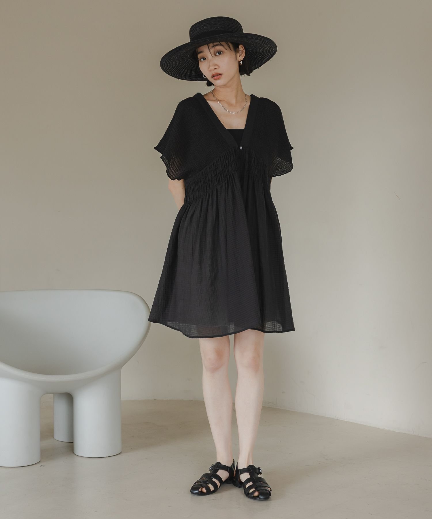 【ローリーズファーム/LOWRYS FARM】のシャーリングチュニックフレンチスリーブ 人気、トレンドファッション・服の通販 founy(ファニー) 　ファッション　Fashion　レディースファッション　Fashion for Women　トップス・カットソー　Cut & Sew Tops　おすすめ　Recommended / Our Picks　シアー　Sheer, See-Through　シャーリング　Shirring, Ruched　チェック　Check, Plaid, Tartan　チュニック　Tunic, Long Top　デニム　Denim, Jeans Material　夏　Summer　 other-1|ID: prp329100004600163 ipo3291000000032701477