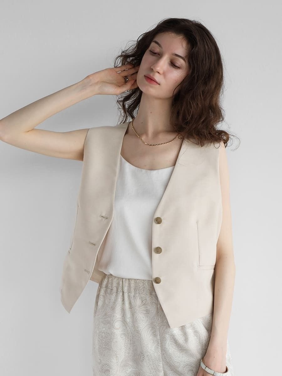 【ヴァン/Vin】のセルロースリネンショートベスト インテリア・キッズ・メンズ・レディースファッション・服の通販 founy(ファニー) 　ファッション　Fashion　レディースファッション　Ladies' Fashion Online　アウター　Coat Outerwear　トップス・カットソー　Tops/Tshirt　ベスト/ジレ　Gilets/Vests　おすすめ　Recommend　コンパクト　Compact　ショート　Short　ネップ　Nep Yarn　フォーマル　Formal　ベスト　Vest　ベージュ|ID: prp329100004600188 ipo3291000000032701703