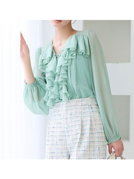 【セルフォード/CELFORD】のシフォンフリルブラウス インテリア・キッズ・メンズ・レディースファッション・服の通販 founy(ファニー) 　雑誌掲載アイテム　Magazine Items　ファッション雑誌　Fashion Magazines　ビジンヒャッカ　美人百花　ファッション　Fashion　レディースファッション　Ladies' Fashion Online　トップス・カットソー　Tops/Tshirt　シャツ/ブラウス　Shirts/Blouses　3月号　March Issue　おすすめ　Recommend　インナー　Inner　インナーキャミ　Inner Cami　キャミソール　Camisole　シフォン　Chiffon　シャーリング　Shirring　シルバー　Silver　ドット　Dot　フリル　Frills　ランダム　Random　無地　Plain Color　雑誌　Magazine　MNT[021]|ID: prp329100004600243 ipo3291000000032702032