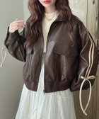 【ジュノア/JUNOAH】のMeiru リボンPUレザーブルゾン ブラウン|ID: prp329100004600256 ipo3291000000032702194