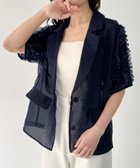 【ジュノア/JUNOAH】のフリル半袖シアーテーラードジャケット ネイビー|ID: prp329100004600262 ipo3291000000032702225