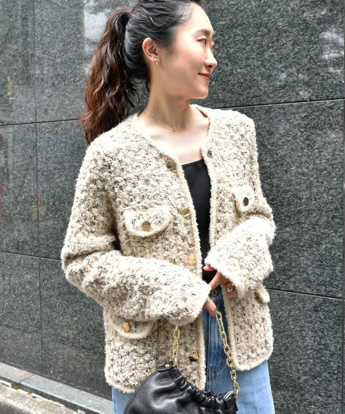 【ルクールブラン/le.coeur blanc】のTORRAZZO DONNAツイードニットジャケット インテリア・キッズ・メンズ・レディースファッション・服の通販 founy(ファニー) https://founy.com/ ファッション Fashion レディースファッション Fashion for Women アウター Coat / Outerwear Collection レディースジャケット・軽アウター Jackets おすすめ Recommended / Our Picks ジャケット Jacket, Outerwear ツイード／ツィード Choker, Choker Necklace フォーマル Formal, Dressy |ID: prp329100004600302 ipo3291000000032702520