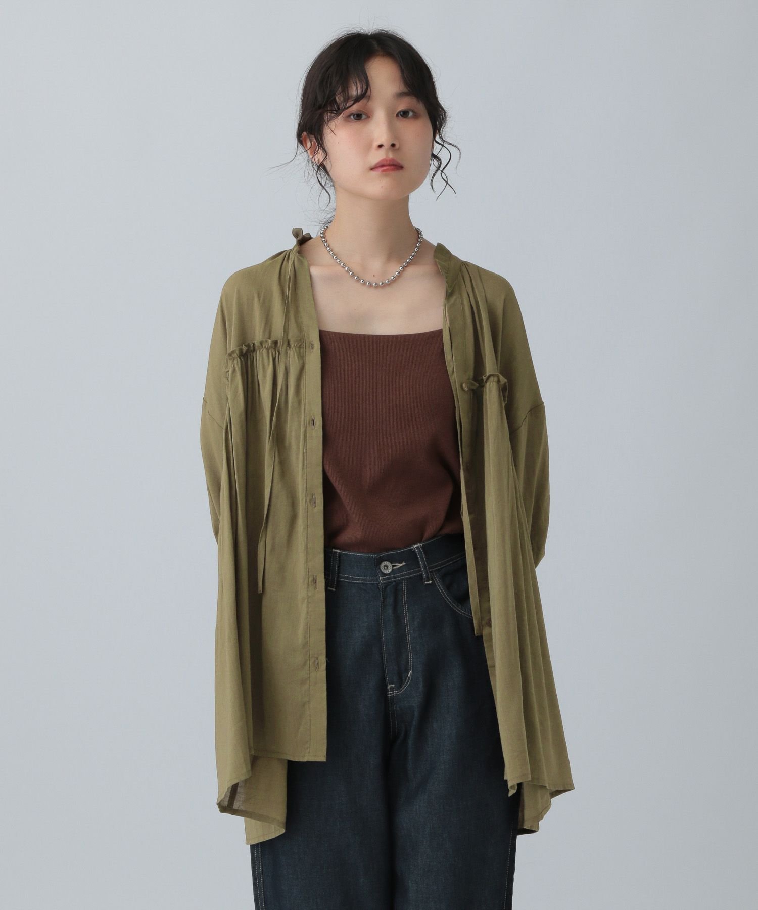 【レプシィム ローリーズファーム/LEPSIM LOWRYS FARM】のフリルギャザーチュニックSS インテリア・キッズ・メンズ・レディースファッション・服の通販 founy(ファニー) 　ファッション　Fashion　レディースファッション　Fashion for Women　トップス・カットソー　Cut & Sew Tops　おすすめ　Recommended / Our Picks　シアー　Sheer, See-Through　チュニック　Tunic, Long Top　フリル　Frill, Ruffle　リボン　Ribbon, Bow　カーキ|ID: prp329100004600491 ipo3291000000032708217