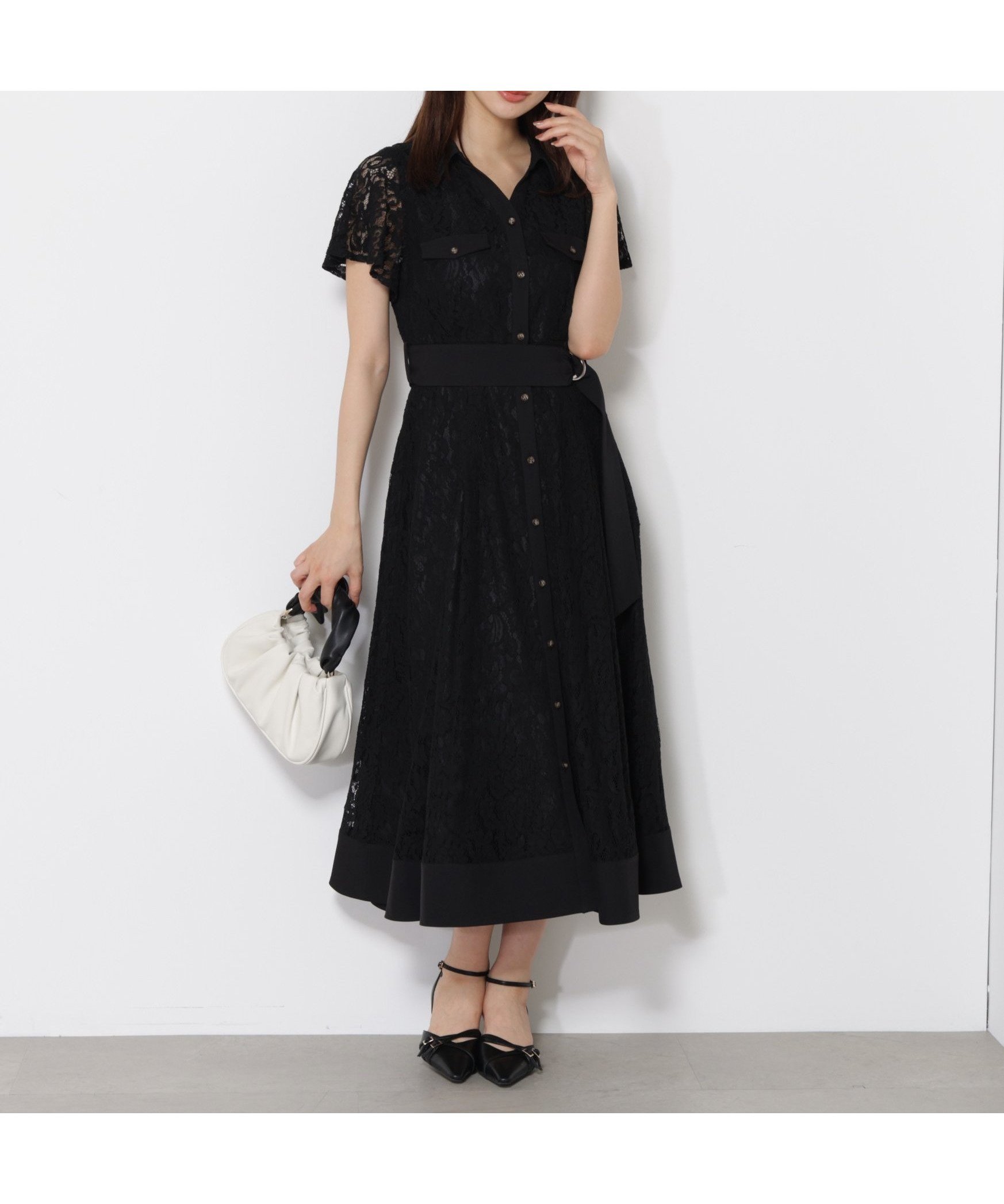 【プロポーション ボディドレッシング/PROPORTION BODY DRESSING】のレースシャツワンピース インテリア・キッズ・メンズ・レディースファッション・服の通販 founy(ファニー) 　ファッション　Fashion　レディースファッション　Fashion for Women　ワンピース　Dresses　シャツワンピース / 1枚で着映えコーデ　Shirt Dresses　レース　Lace, Lace Fabric　無地　Plain, Solid Color　ブラック|ID: prp329100004600509 ipo3291000000032708347