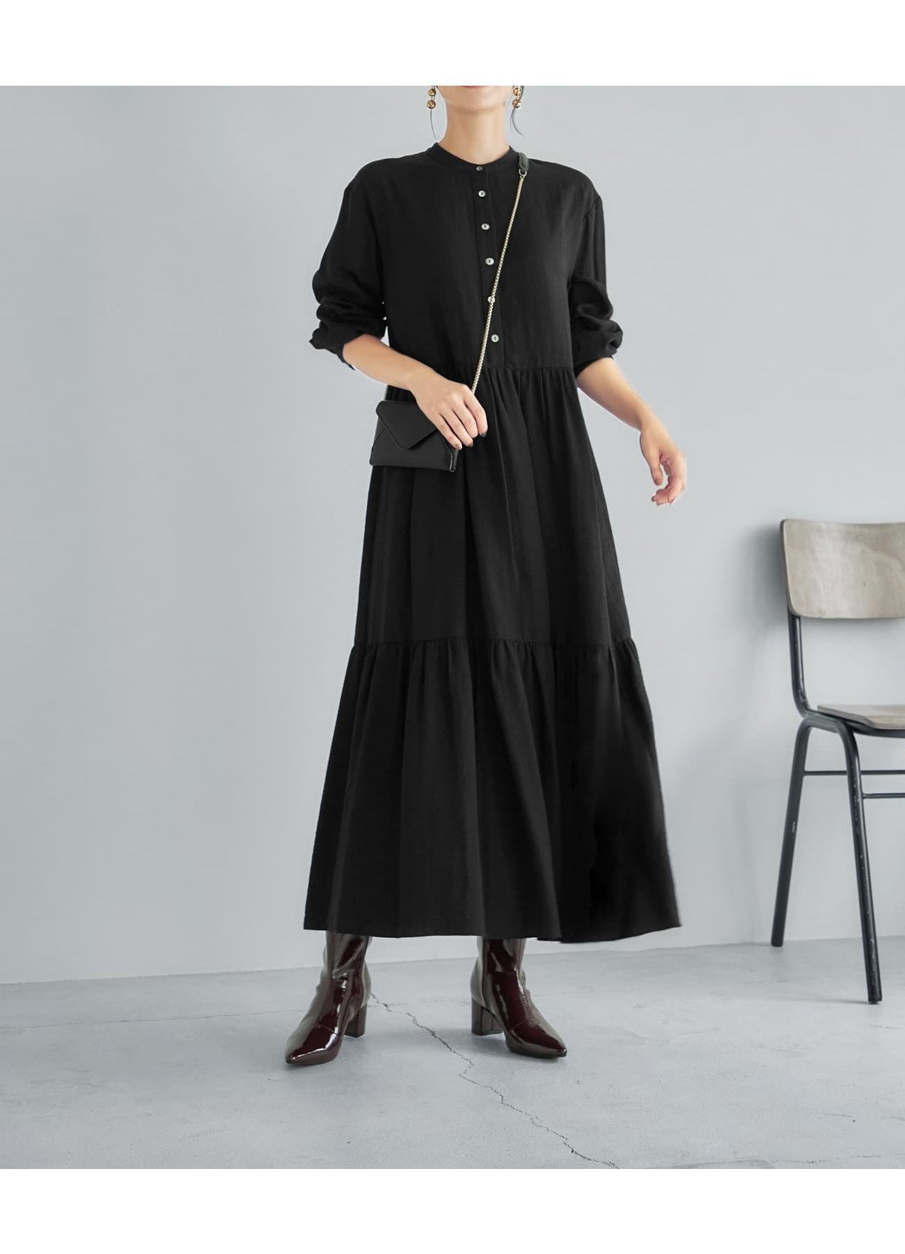 【スタイルデリ/STYLE DELI】の【LUXE】シボ生地ティアードワンピース インテリア・キッズ・メンズ・レディースファッション・服の通販 founy(ファニー) 　ファッション　Fashion　レディースファッション　Fashion for Women　ワンピース　Dresses　イエロー　Yellow　インナー　Innerwear　春　Spring　カフス　Cuff Design　ギャザー　Gathered, Ruffled　クール　Cool, Chic　ショルダー　Shoulder, Shoulder Strap　ジャケット　Jacket, Outerwear　スニーカー　Sneakers, Trainers　スリット　Slit, Slit Detail　ダメージ　Distressed, Destroyed　チュニック　Tunic, Long Top　ティアード　Tiered, Tiered Style　ティアードワンピース　Tiered Dress, Flared Dress　ドロップ　Drop Shoulder, Dropped Style　定番　Standard, Basic Item　パーカー　Hoodie, Parka　パール　Pearl, Pearl Accent　フロント　Front, Front Design　ブルゾン　Blouson, Bomber Jacket　ポケット　Pocket, Pocket Detail　リラックス　Relax, Relaxed Fit　ロング　Long, Long-Length　冬　Winter / This Winter　S/S・春夏　SS, Spring/Summer, Warm Season　おすすめ　Recommended / Our Picks　夏　Summer　ブラック|ID: prp329100004600593 ipo3291000000032708883