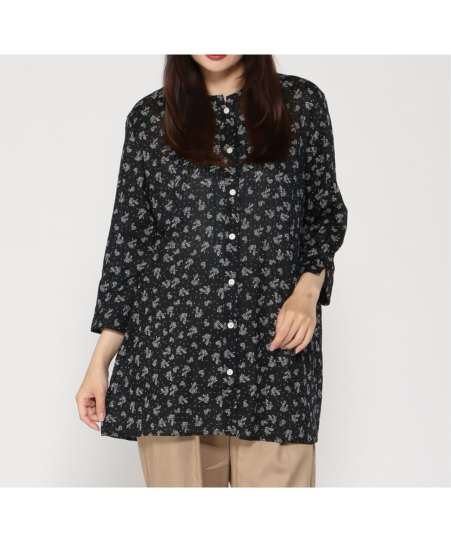 【クロコダイル/CROCODILE】の花柄プリント 七分袖 チュニック インテリア・キッズ・メンズ・レディースファッション・服の通販 founy(ファニー) 　ファッション　Fashion　レディースファッション　Fashion for Women　トップス・カットソー　Cut & Sew Tops　花柄・フラワープリント・モチーフ　Floral Prints & Motifs / Flower Pattern Tops　チュニック　Tunic, Long Top　プリント　Print, Printed Pattern　エレガント 上品　Elegant　ブラック|ID: prp329100004600600 ipo3291000000032708965