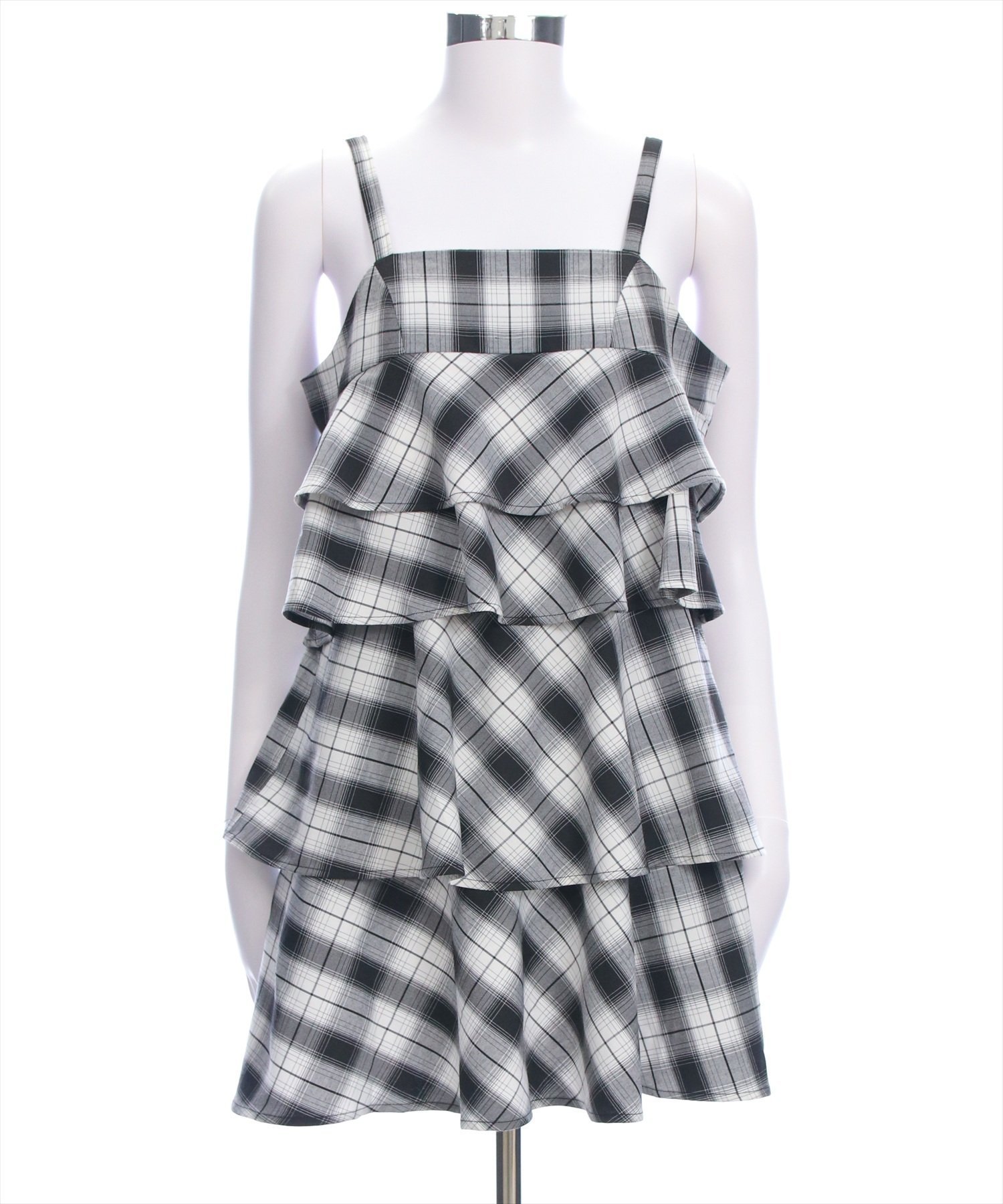 【クリア/clear】のチェック柄ティアードフリルミニワンピース インテリア・キッズ・メンズ・レディースファッション・服の通販 founy(ファニー) 　ファッション　Fashion　レディースファッション　Fashion for Women　ワンピース　Dresses　おすすめ　Recommended / Our Picks　ガーリー　Girly, Feminine Style　スクエア　Square, Square Shape　スラックス　Slacks, Dress Pants　チェック　Check, Plaid, Tartan　チュニック　Tunic, Long Top　デコルテ　Décolleté, Neckline　デニム　Denim, Jeans Material　BK|ID: prp329100004600610 ipo3291000000032709057
