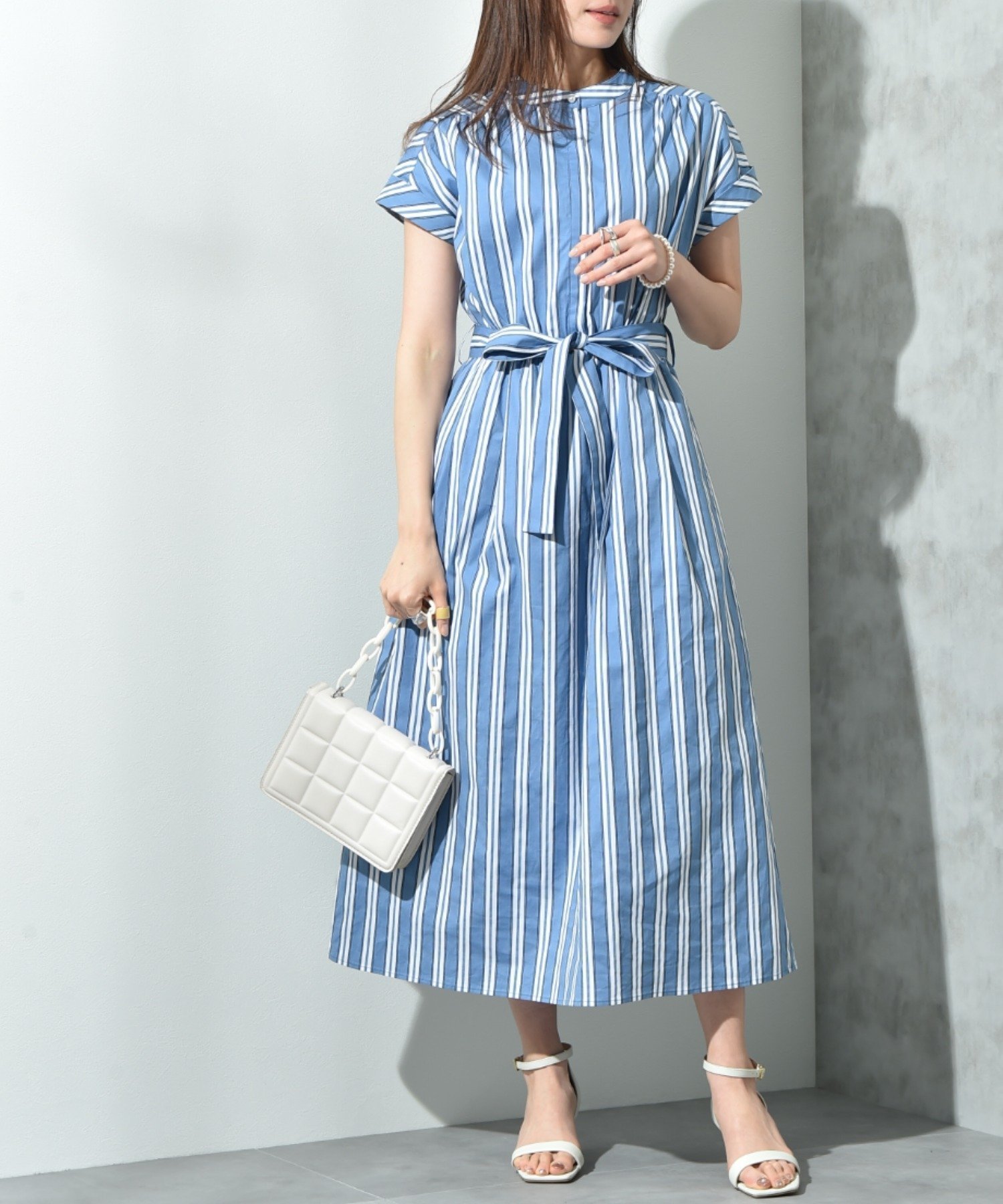 【インタープラネット/INTERPLANET】のストライプ半袖シャツワンピース 人気、トレンドファッション・服の通販 founy(ファニー) 　ファッション　Fashion　レディースファッション　Fashion for Women　ワンピース　Dresses　シャツワンピース / 1枚で着映えコーデ　Shirt Dresses　ストライプ　Stripe, Striped Pattern　スリーブ　Sleeve, Long Sleeve / Short Sleeve　パール　Pearl, Pearl Accent　フレンチ　French, French Style　ベーシック　Basic, Essential　リゾート　Resort, Vacation Style　リボン　Ribbon, Bow　エレガント 上品　Elegant　人気　Popular, Best Seller　今季　This Season, Current Season　半袖　Short Sleeve, Half Sleeve　定番　Standard, Basic Item　 other-1|ID: prp329100004600630 ipo3291000000032709274