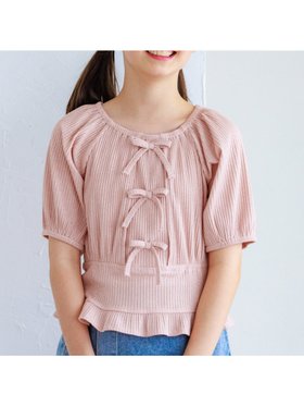 【コカ/coca / KIDS】のキッズ ガールズ ラメリブニットフロントリボントップス 人気、トレンドファッション・服の通販 founy(ファニー) ファッション Fashion キッズファッション Fashion for Kids トップス・カットソー Cut & Sew Tops ポケット Pocket, Pocket Detail |ID:prp329100004600784