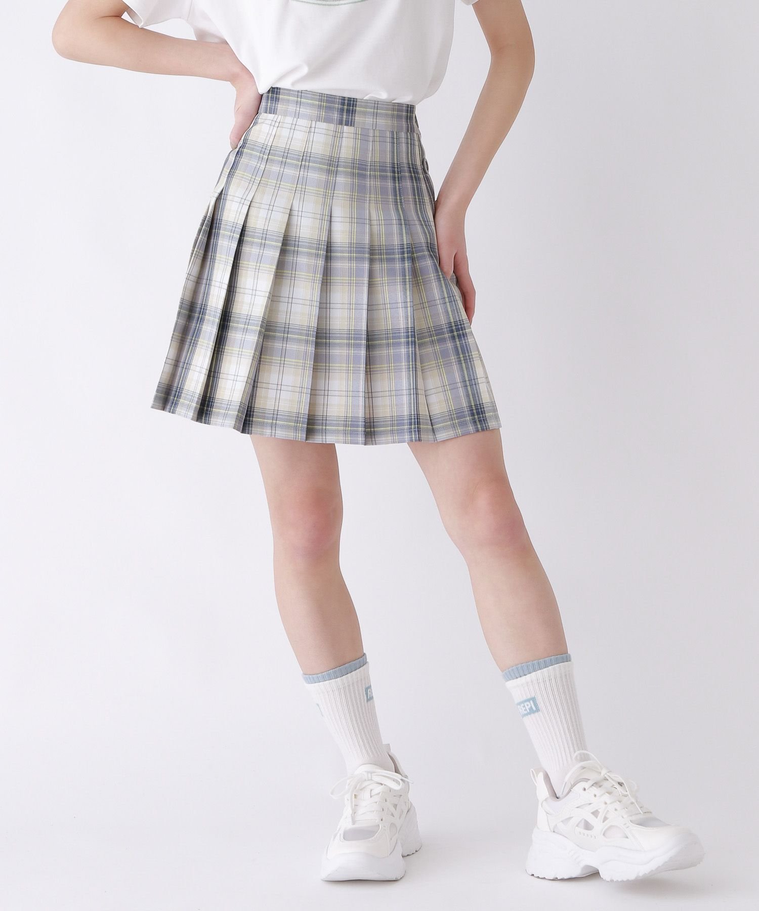 【レピピアルマリオ/repipi armario / KIDS】のハイウエストプリーツスカート インテリア・キッズ・メンズ・レディースファッション・服の通販 founy(ファニー) 　ファッション　Fashion　キッズファッション　Fashion for Kids　インナー　Innerwear　ショート　Short, Short Length　スウェット / スエット　Sweatshirt, Sweatwear　プリーツ　Pleats, Pleated　ロング　Long, Long-Length　定番　Standard, Basic Item　イエローチェック62|ID: prp329100004600800 ipo3291000000032710501