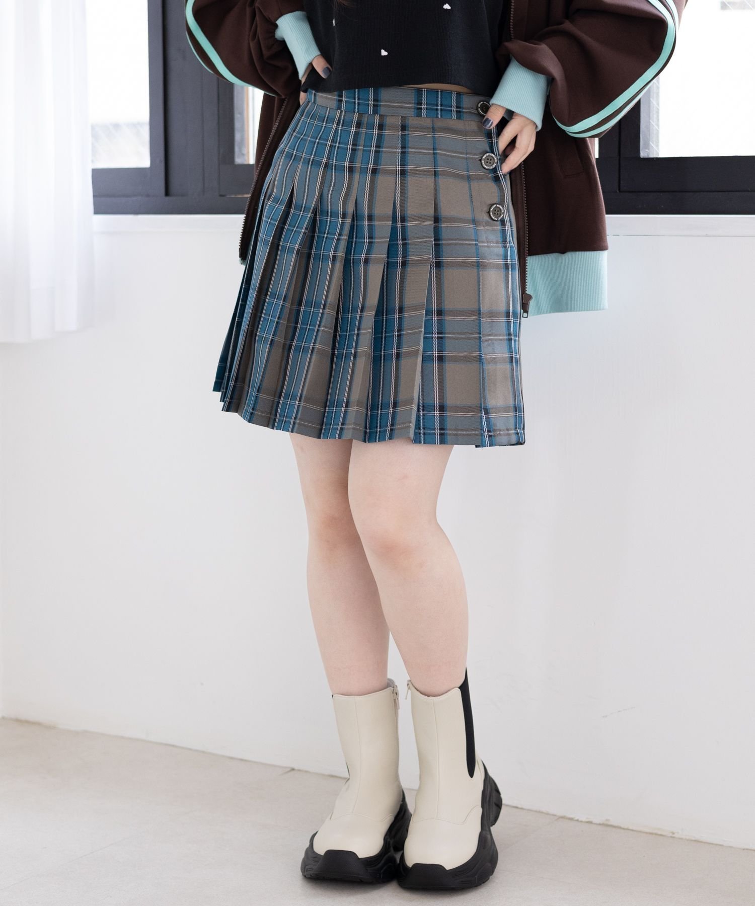 【レピピアルマリオ/repipi armario / KIDS】のハイウエストプリーツスカート インテリア・キッズ・メンズ・レディースファッション・服の通販 founy(ファニー) 　ファッション　Fashion　キッズファッション　Fashion for Kids　インナー　Innerwear　ショート　Short, Short Length　スウェット / スエット　Sweatshirt, Sweatwear　プリーツ　Pleats, Pleated　ロング　Long, Long-Length　定番　Standard, Basic Item　エメラルドブルーチェック84|ID: prp329100004600800 ipo3291000000032710502