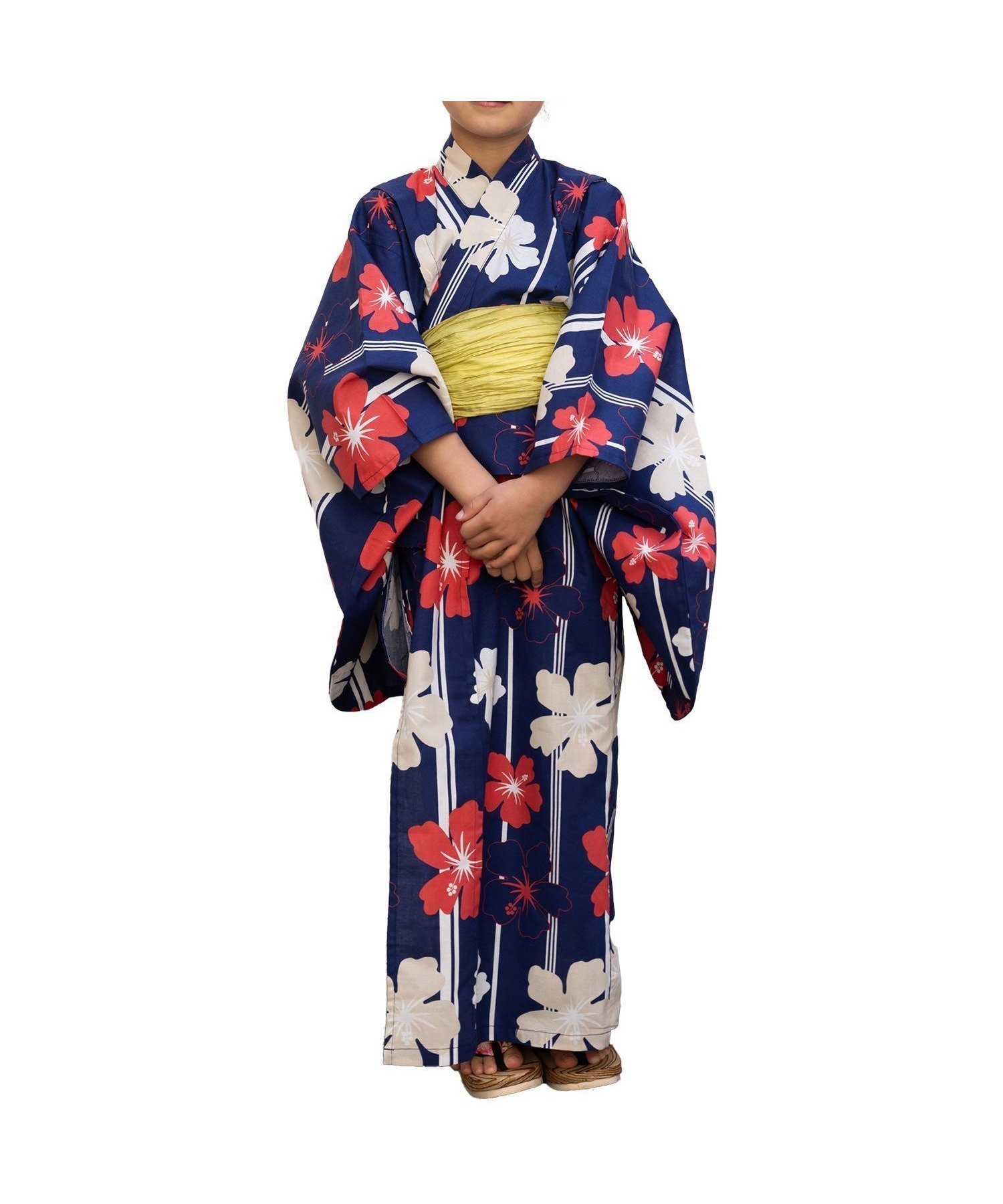 【その他のブランド/Other】の浴衣 キッズ 2点セット 女の子 和柄 兵児帯 インテリア・キッズ・メンズ・レディースファッション・服の通販 founy(ファニー) 　ファッション　Fashion　キッズファッション　Fashion for Kids　モダン　Modern, Contemporary　エレガント 上品　Elegant　夏　Summer　ハイビスカス/ネイビー|ID: prp329100004600815 ipo3291000000032710570
