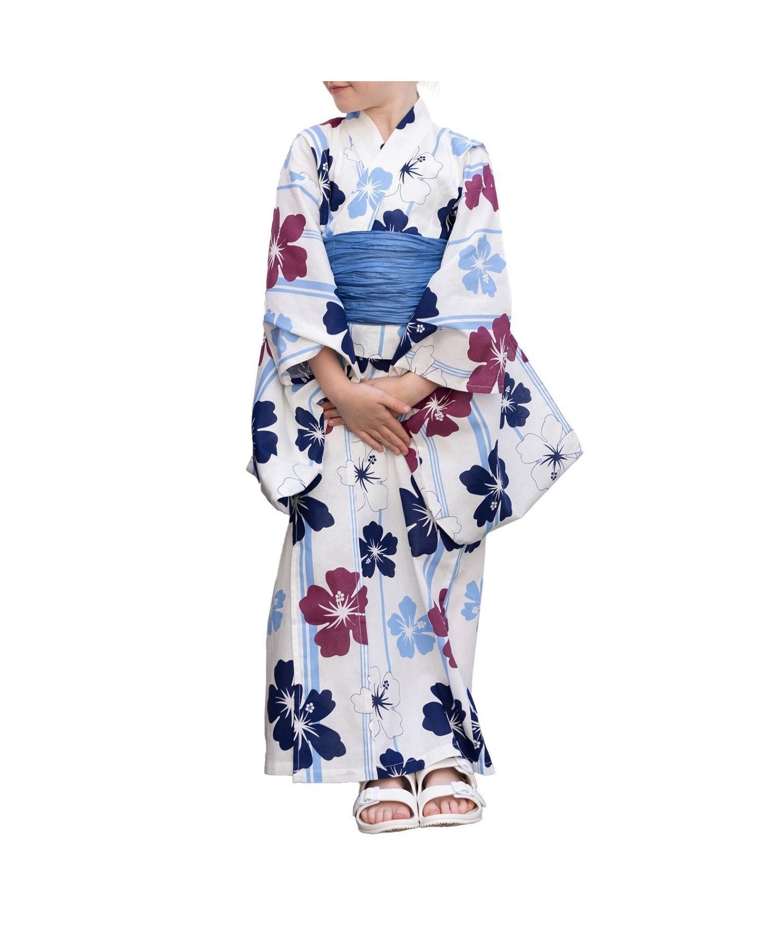 【その他のブランド/Other】の浴衣 キッズ 2点セット 女の子 和柄 兵児帯 インテリア・キッズ・メンズ・レディースファッション・服の通販 founy(ファニー) 　ファッション　Fashion　キッズファッション　Fashion for Kids　モダン　Modern, Contemporary　エレガント 上品　Elegant　夏　Summer　ハイビスカス/ホワイト|ID: prp329100004600815 ipo3291000000032710572