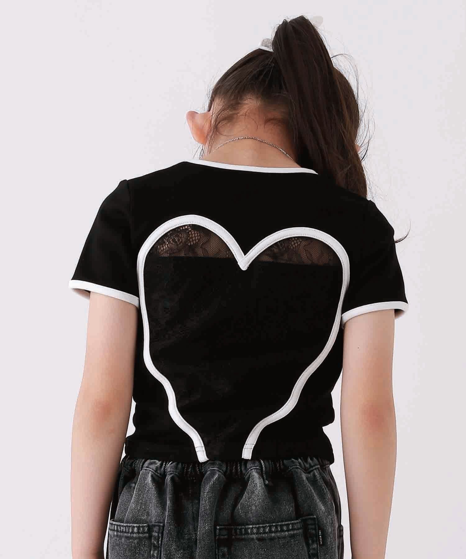【レピピアルマリオ/repipi armario / KIDS】の【10C REPIPI】バックレースハートTシャツ インテリア・キッズ・メンズ・レディースファッション・服の通販 founy(ファニー) 　ファッション　Fashion　キッズファッション　Fashion for Kids　フロント　Front, Front Design　ワンポイント　One Point, Statement Accent　ブラック09|ID: prp329100004600821 ipo3291000000032710595