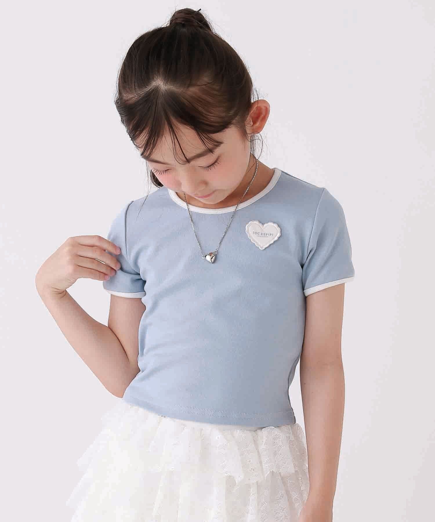 【レピピアルマリオ/repipi armario / KIDS】の【10C REPIPI】バックレースハートTシャツ インテリア・キッズ・メンズ・レディースファッション・服の通販 founy(ファニー) 　ファッション　Fashion　キッズファッション　Fashion for Kids　フロント　Front, Front Design　ワンポイント　One Point, Statement Accent　サックスブルー82|ID: prp329100004600821 ipo3291000000032710596