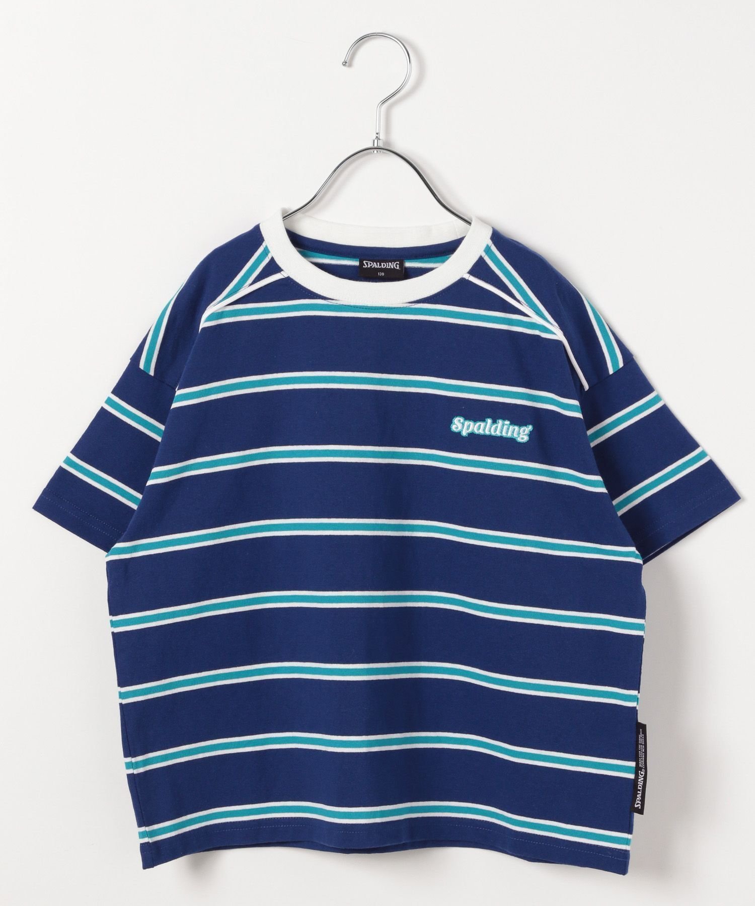 【ベイフロー/BAYFLOW / KIDS】の【SPALDING(スポルディング)】別注ボーダーTシャツ(KIDS) インテリア・キッズ・メンズ・レディースファッション・服の通販 founy(ファニー) 　ファッション　Fashion　キッズファッション　Fashion for Kids　ガーリー　Girly, Feminine Style　巾着　Drawstring Bag, Kinchaku　ショルダー　Shoulder, Shoulder Strap　ショート　Short, Short Length　スポーツ　Sports, Activewear　スポーティ　Sporty, Casual Athletic　プリーツ　Pleats, Pleated　ボックス　Boxy, Box Shape　ボーダー　Border, Stripe　別注　Limited Edition, Custom Order　レギンス　Leggings, Stretch Pants　おすすめ　Recommended / Our Picks　ブルー80|ID: prp329100004600825 ipo3291000000032710620