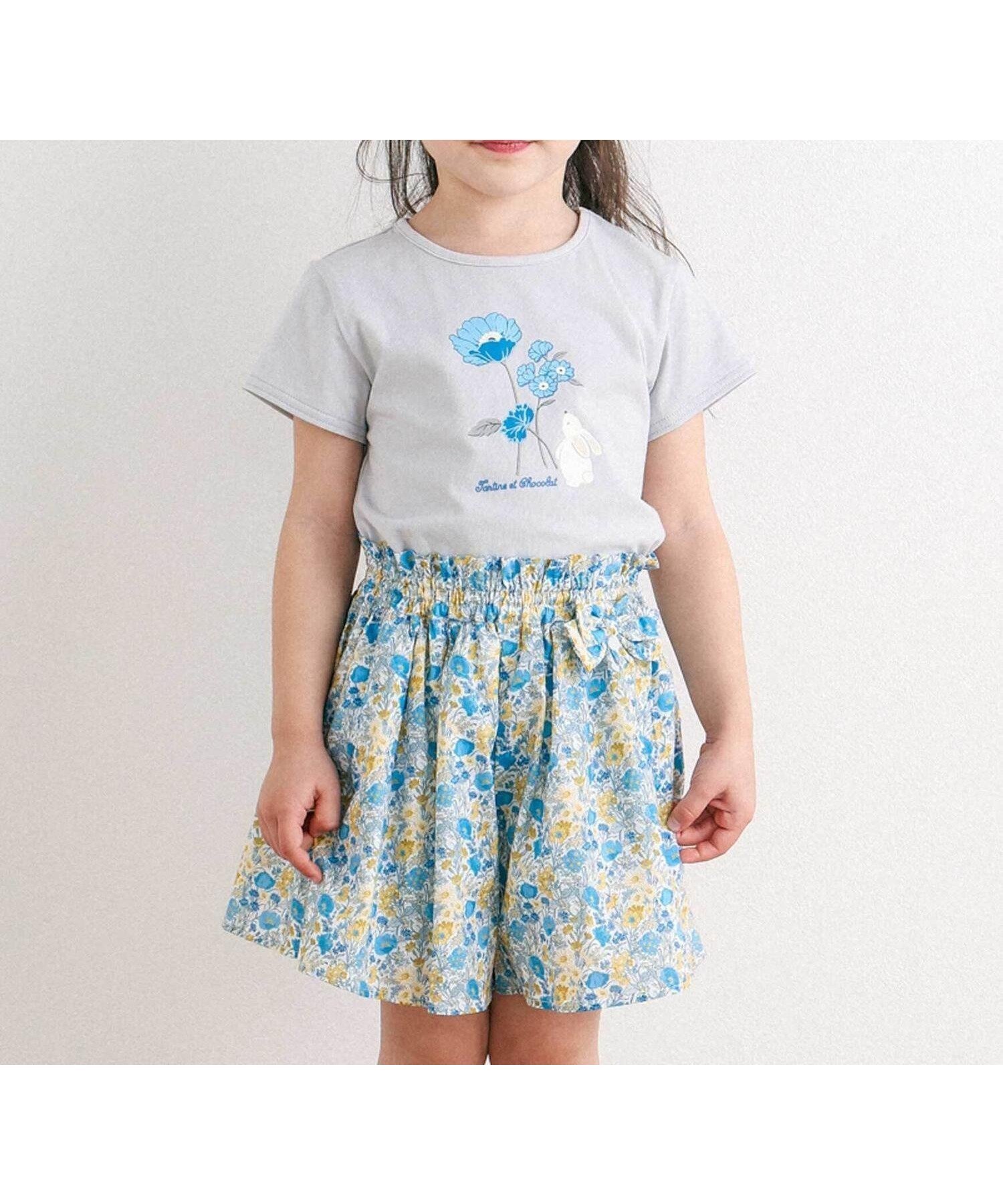 【その他のブランド/Other】の【日本製】ウサギとお花プリント半袖Tシャツ(80~130cm) 人気、トレンドファッション・服の通販 founy(ファニー) 　ファッション　Fashion　キッズファッション　Fashion for Kids　おすすめ　Recommended / Our Picks　コンパクト　Compact, Small Size　シンプル　Simple, Minimal　フロント　Front, Front Design　プリント　Print, Printed Pattern　半袖　Short Sleeve, Half Sleeve　夏　Summer　日本製　Made In Japan　 other-1|ID: prp329100004600835 ipo3291000000032710702