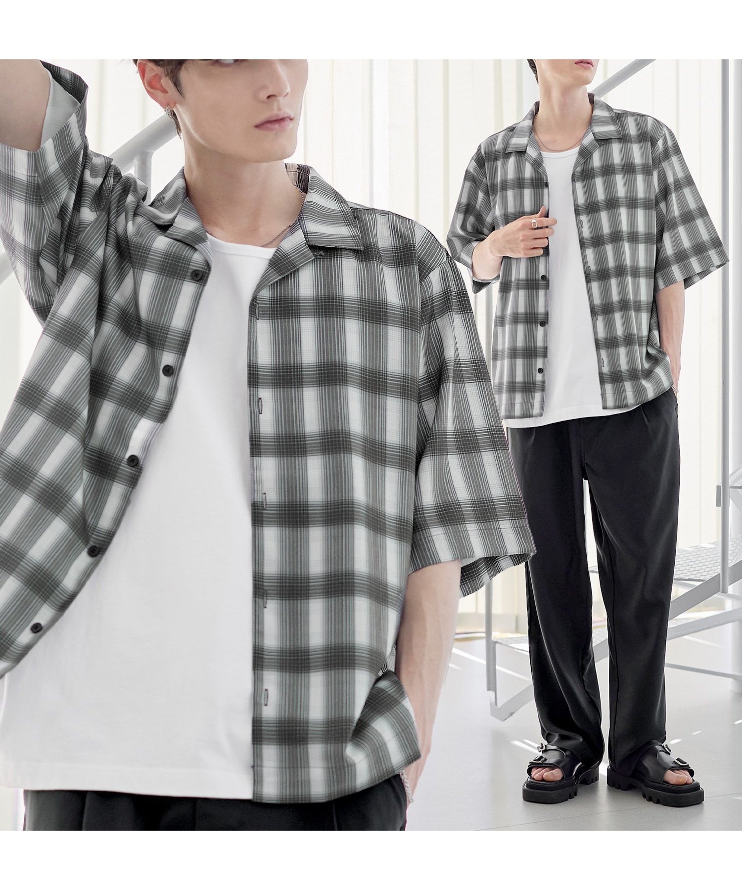 【ザ カジュアル/THE CASUAL / MEN】の【セットアップ 3点セット】防シワ接触冷感リラックスワイドシャツ+天竺タンクトップ+2タックワイドパンツ インテリア・キッズ・メンズ・レディースファッション・服の通販 founy(ファニー) 　ファッション　Fashion　メンズファッション　Fashion for Men　ボトムス　Bottoms　カットソー　Cut and Sewn Top　カーゴパンツ　Cargo Pants, Utility Pants　今季　This Season, Current Season　吸水　Absorbent, Quick-Dry　ショルダー　Shoulder, Shoulder Strap　ストライプ　Stripe, Striped Pattern　セットアップ　Set-Up, Coordinated Outfit　タンク　Tank Top, Sleeveless Top　トレンド　Trend, Trending Now　ドロップ　Drop Shoulder, Dropped Style　半袖　Short Sleeve, Half Sleeve　リラックス　Relax, Relaxed Fit　ロング　Long, Long-Length　ワイド　Wide, Wide Fit　おすすめ　Recommended / Our Picks　夏　Summer　エレガント 上品　Elegant　チェック系|ID: prp329100004600846 ipo3291000000033524500