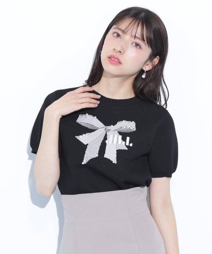 【その他のブランド/Other】のリボンジャガードビジューニットトップス インテリア・キッズ・メンズ・レディースファッション・服の通販 founy(ファニー) https://founy.com/ ファッション Fashion レディースファッション Fashion for Women トップス・カットソー Cut & Sew Tops ニット Knit Tops & Sweaters ガーリー Girly, Feminine Style コンパクト Compact, Small Size シンプル Simple, Minimal バランス Balance, Style Balance ビジュー Bijou, Jewel-like Accent フェミニン Feminine, Girly ボトム Bottoms, Lower Wear モチーフ Motif, Design Theme リボン Ribbon, Bow エレガント 上品 Elegant |ID: prp329100004600933 ipo3291000000032711305