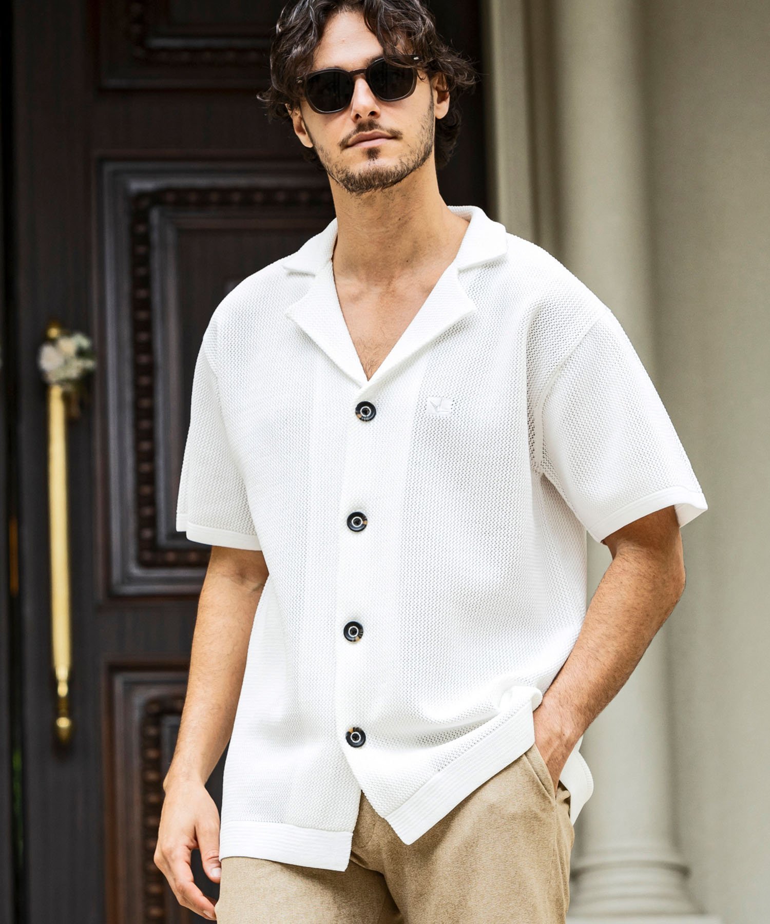【シフォン/SHIFFON / MEN】の1PIU1UGUALE3 RELAX ニットオープンカラーシャツ インテリア・キッズ・メンズ・レディースファッション・服の通販 founy(ファニー) 　ファッション　Fashion　メンズファッション　Fashion for Men　春　Spring　吸水　Absorbent, Quick-Dry　ショーツ　Shorts, Short Pants　シンプル　Simple, Minimal　ベーシック　Basic, Essential　メッシュ　Mesh, Net Fabric　リラックス　Relax, Relaxed Fit　S/S・春夏　SS, Spring/Summer, Warm Season　夏　Summer　white|ID: prp329100004600937 ipo3291000000032711326