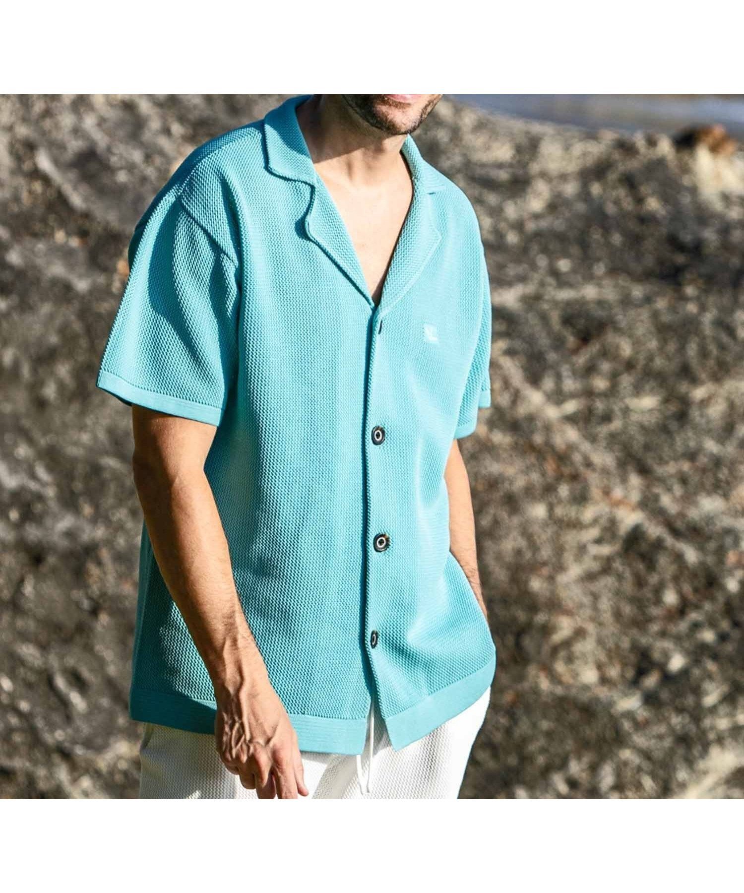 【シフォン/SHIFFON / MEN】の1PIU1UGUALE3 RELAX ニットオープンカラーシャツ インテリア・キッズ・メンズ・レディースファッション・服の通販 founy(ファニー) 　ファッション　Fashion　メンズファッション　Fashion for Men　春　Spring　吸水　Absorbent, Quick-Dry　ショーツ　Shorts, Short Pants　シンプル　Simple, Minimal　ベーシック　Basic, Essential　メッシュ　Mesh, Net Fabric　リラックス　Relax, Relaxed Fit　S/S・春夏　SS, Spring/Summer, Warm Season　夏　Summer　sax|ID: prp329100004600937 ipo3291000000032711328
