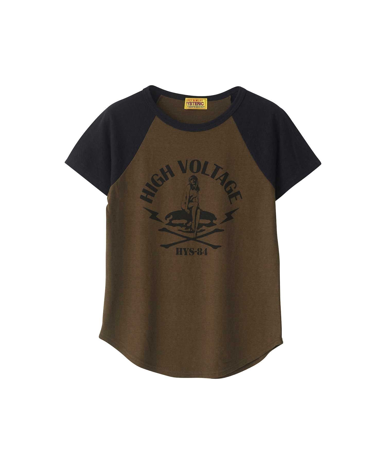 【ヒステリックグラマー/HYSTERIC GLAMOUR】のHIGH VOLTAGE Tシャツ インテリア・キッズ・メンズ・レディースファッション・服の通販 founy(ファニー) 　ファッション　Fashion　レディースファッション　Fashion for Women　トップス・カットソー　Cut & Sew Tops　シャツ・ブラウス・オフィスカジュアル　Elegant Blouses & Button-Ups　ロングTシャツ・Tシャツ　Longline T-Shirts & Tees　グラフィック　Graphic, Graphic Design　シンプル　Simple, Minimal　カーキ|ID: prp329100004600990 ipo3291000000032711823