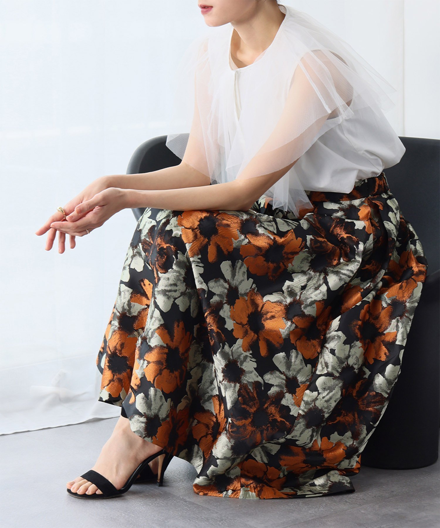 【ガール/GIRL】のフラワージャガードタックフレアスカート インテリア・キッズ・メンズ・レディースファッション・服の通販 founy(ファニー) 　ファッション　Fashion　レディースファッション　Fashion for Women　スカート　Skirts　Aライン・フレアスカート　A-Line & Flared Skirts　オレンジ　Orange　シンプル　Simple, Minimal　フィット　Fit, Slim Fit　フレア　Flare, Flared　再入荷　Restock / Back in Stock　エレガント 上品　Elegant　OR|ID: prp329100004601012 ipo3291000000032711963