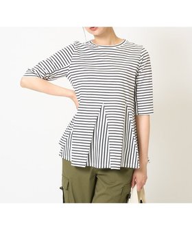 【ジョルジュ レッシュ/GEORGES RECH】の日本製 ボーダーペプラム5分袖カットソー 人気、トレンドファッション・服の通販 founy(ファニー) ファッション Fashion レディースファッション Fashion for Women トップス・カットソー Cut & Sew Tops カットソー・ベーシックTシャツ Cut-and-Sewn Tops / Stretch Tees & Basics なめらか Smooth, Silky Texture インナー Innerwear カットソー Cut and Sewn Top コンパクト Compact, Small Size コンビ Combo, Combination Style シルケット Silket, Silky Cotton ストライプ Stripe, Striped Pattern フレア Flare, Flared ペプラム Peplum, Flared Hem ボーダー Border, Stripe 夏 Summer 日本製 Made In Japan |ID:prp329100004601036