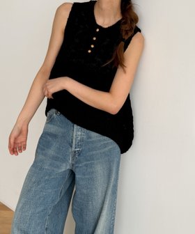 【キャナルジーン/CANAL JEAN】のEl mar ヘンリーバルーンニットタンクトップ 人気、トレンドファッション・服の通販 founy(ファニー) ファッション Fashion レディースファッション Fashion for Women トップス・カットソー Cut & Sew Tops ニット Knit Tops & Sweaters おすすめ Recommended / Our Picks アクリル Acrylic Material デニム Denim, Jeans Material ボトム Bottoms, Lower Wear ワイド Wide, Wide Fit |ID:prp329100004601070