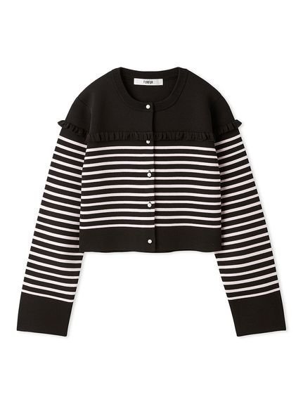 【ファーファー/FURFUR】のフリルバスクボーダーカーディガン インテリア・キッズ・メンズ・レディースファッション・服の通販 founy(ファニー) 　ファッション　Fashion　レディースファッション　Fashion for Women　トップス・カットソー　Cut & Sew Tops　カーディガン・羽織り　Layered Style Cardigans　バスク　Basque, Basque Style　モチーフ　Motif, Design Theme　BLK[009]|ID: prp329100004601072 ipo3291000000032712430
