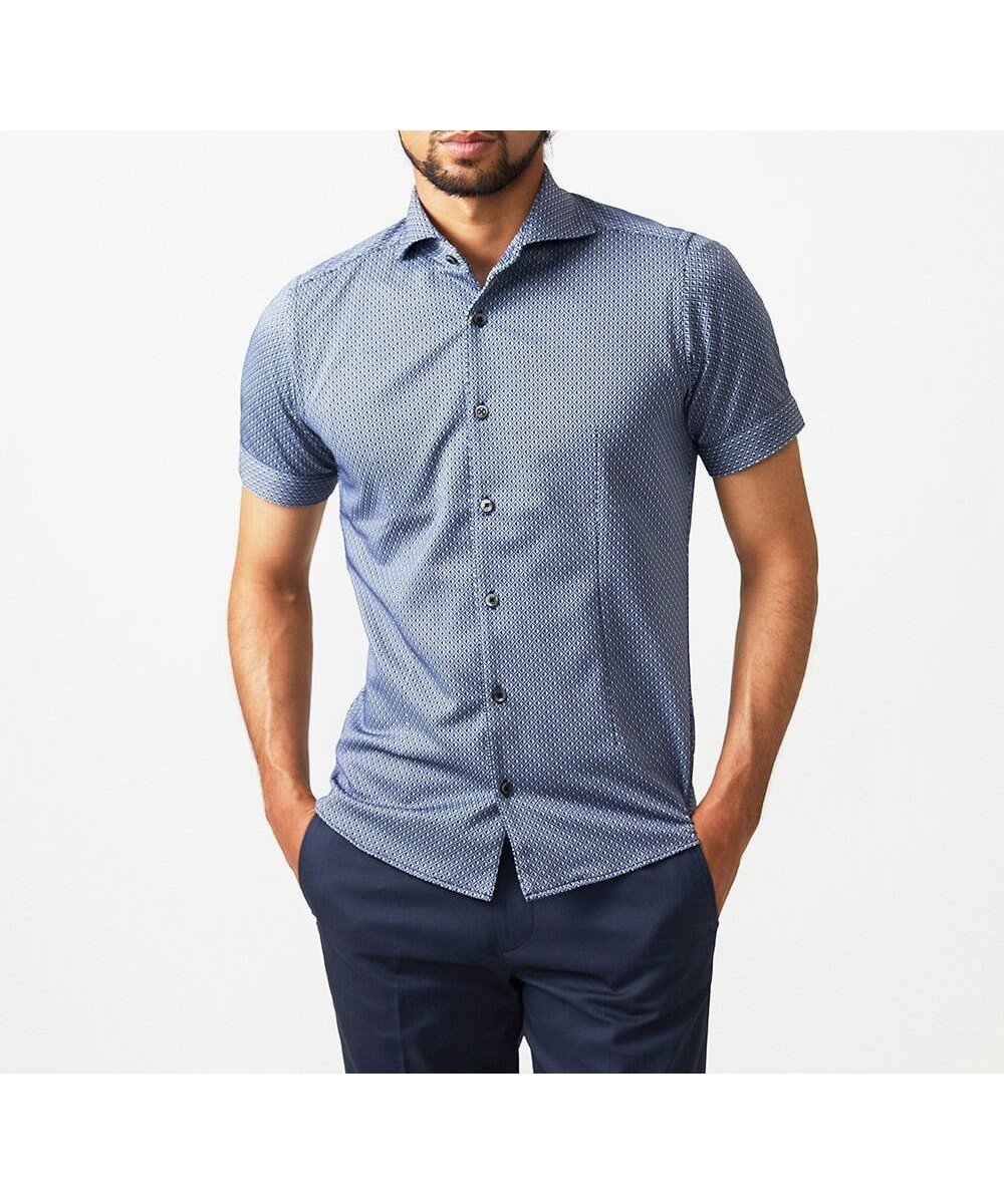 【ミッシェルクラン オム/MICHEL KLEIN / MEN】の《日本製》ジャガード柄半袖シャツ インテリア・キッズ・メンズ・レディースファッション・服の通販 founy(ファニー) 　ファッション　Fashion　メンズファッション　Fashion for Men　おすすめ　Recommended / Our Picks　スマート　Smart, Elegant　パターン　Pattern, Design Print　ビジネス 仕事 通勤　Business / Work / Commuting　ベーシック　Basic, Essential　半袖　Short Sleeve, Half Sleeve　日本製　Made In Japan　ブルー|ID: prp329100004601074 ipo3291000000032712443