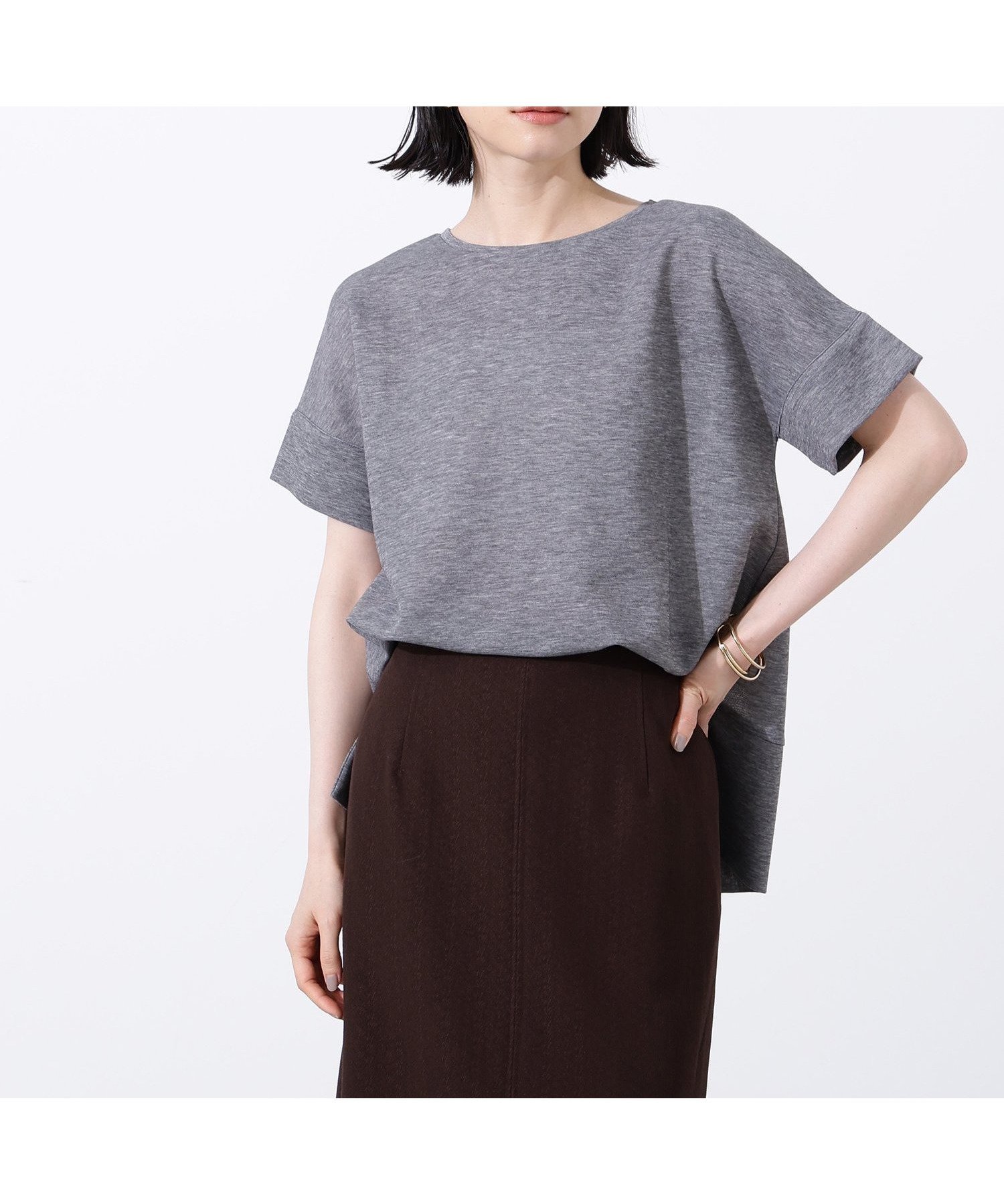 【エヌ ナチュラルビューティーベーシック/N.Natural Beauty basic】のシアーボクシーカットソー インテリア・キッズ・メンズ・レディースファッション・服の通販 founy(ファニー) 　ファッション　Fashion　レディースファッション　Fashion for Women　トップス・カットソー　Cut & Sew Tops　カットソー・ベーシックTシャツ　Cut-and-Sewn Tops / Stretch Tees & Basics　カットソー　Cut and Sewn Top　ヘムライン　Hemline, Bottom Cut　杢グレー2|ID: prp329100004601086 ipo3291000000032712596