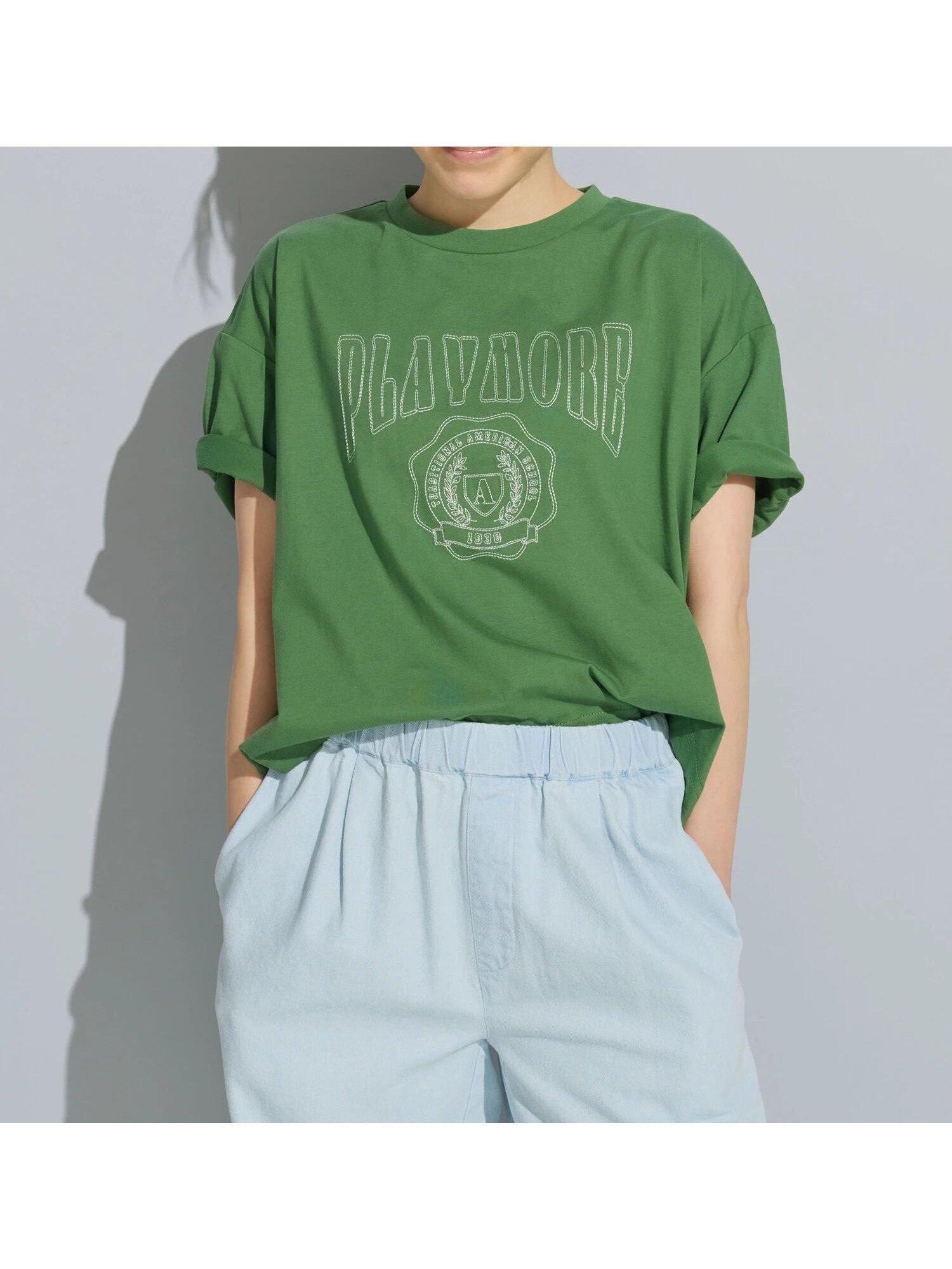 【サマンサモスモス/Samansa Mos2】の接触冷感 刺繍ロゴアソートTシャツ インテリア・キッズ・メンズ・レディースファッション・服の通販 founy(ファニー) 　ファッション　Fashion　レディースファッション　Fashion for Women　トップス・カットソー　Cut & Sew Tops　シャツ・ブラウス・オフィスカジュアル　Elegant Blouses & Button-Ups　ロングTシャツ・Tシャツ　Longline T-Shirts & Tees　リラックス　Relax, Relaxed Fit　グリーン|ID: prp329100004601088 ipo3291000000033582440
