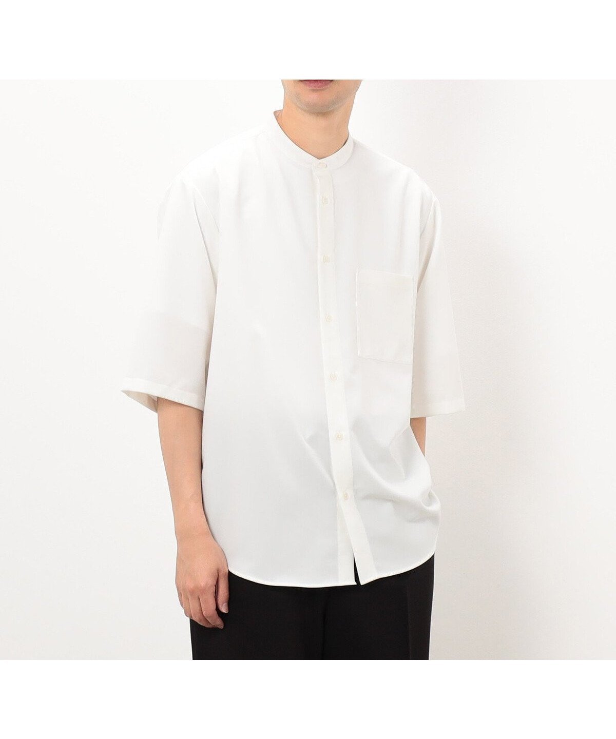 【コムサイズム/COMME CA ISM / MEN】の【セットアップ対応】ウールライク 五分袖 バンドカラーシャツ インテリア・キッズ・メンズ・レディースファッション・服の通販 founy(ファニー) 　ファッション　Fashion　メンズファッション　Fashion for Men　セットアップ　Matching Sets　スーツ　Suit, Formalwear　セットアップ　Set-Up, Coordinated Outfit　ドレープ　Drape, Draping Fabric　長袖　Long Sleeve, Full Sleeve　リラックス　Relax, Relaxed Fit　ワイド　Wide, Wide Fit　夏　Summer　エレガント 上品　Elegant　ホワイト|ID: prp329100004601091 ipo3291000000032712656