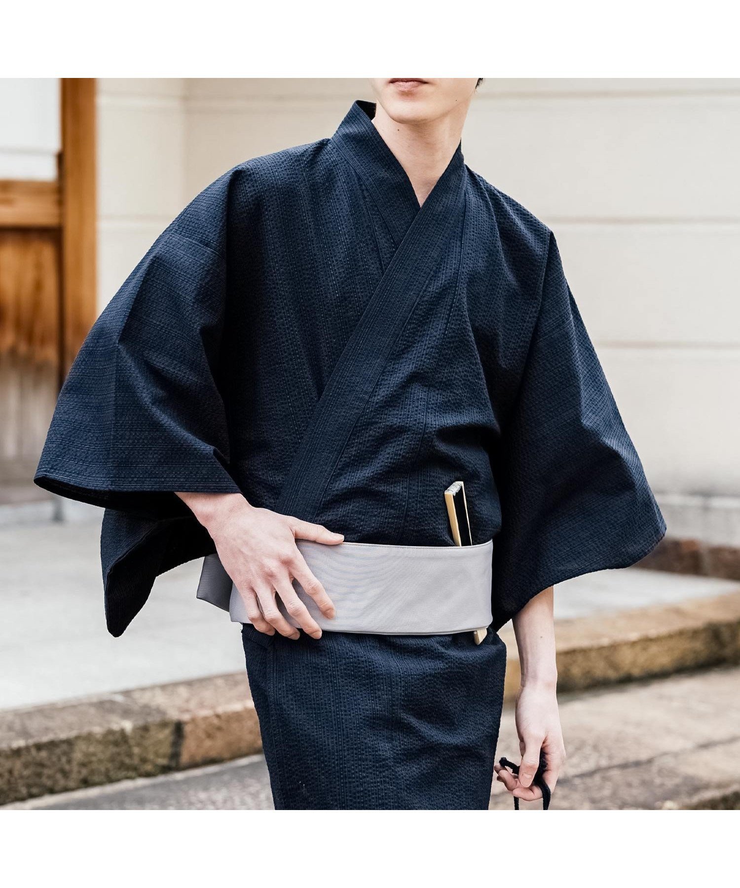 【ロッキーモンロー/Rocky Monroe / MEN】のしじら織り帯付き浴衣 扇子 下駄 巾着 5点セット インテリア・キッズ・メンズ・レディースファッション・服の通販 founy(ファニー) 　ファッション　Fashion　メンズファッション　Fashion for Men　クッション　Cushion, Throw Pillow　巾着　Drawstring Bag, Kinchaku　シンプル　Simple, Minimal　財布　Wallet, Purse　フィット　Fit, Slim Fit　夏　Summer　ネイビー-1|ID: prp329100004601110 ipo3291000000032712845