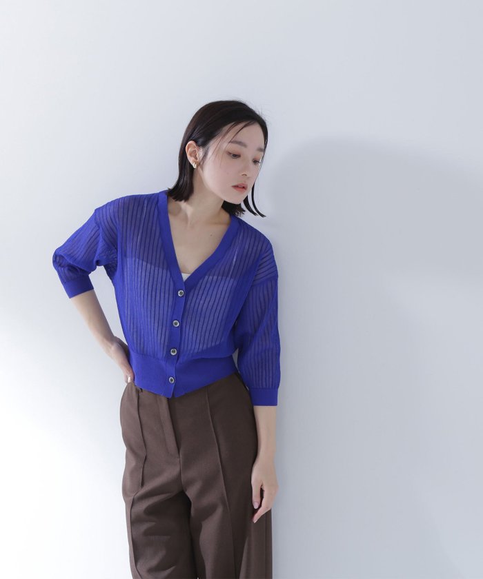 【ナチュラル ビューティー ベーシック/NATURAL BEAUTY BASIC】のVネックシアーリブカーディガン インテリア・キッズ・メンズ・レディースファッション・服の通販 founy(ファニー) https://founy.com/ ファッション Fashion レディースファッション Fashion for Women トップス・カットソー Cut & Sew Tops カーディガン・羽織り Layered Style Cardigans Vネックトップス V-Neck Tops / V-Cut Neckline Shirts インナー Innerwear キャミソール Camisole, Spaghetti Strap Top コンパクト Compact, Small Size シアー Sheer, See-Through タンク Tank Top, Sleeveless Top 夏 Summer |ID: prp329100004601113 ipo3291000000032712871