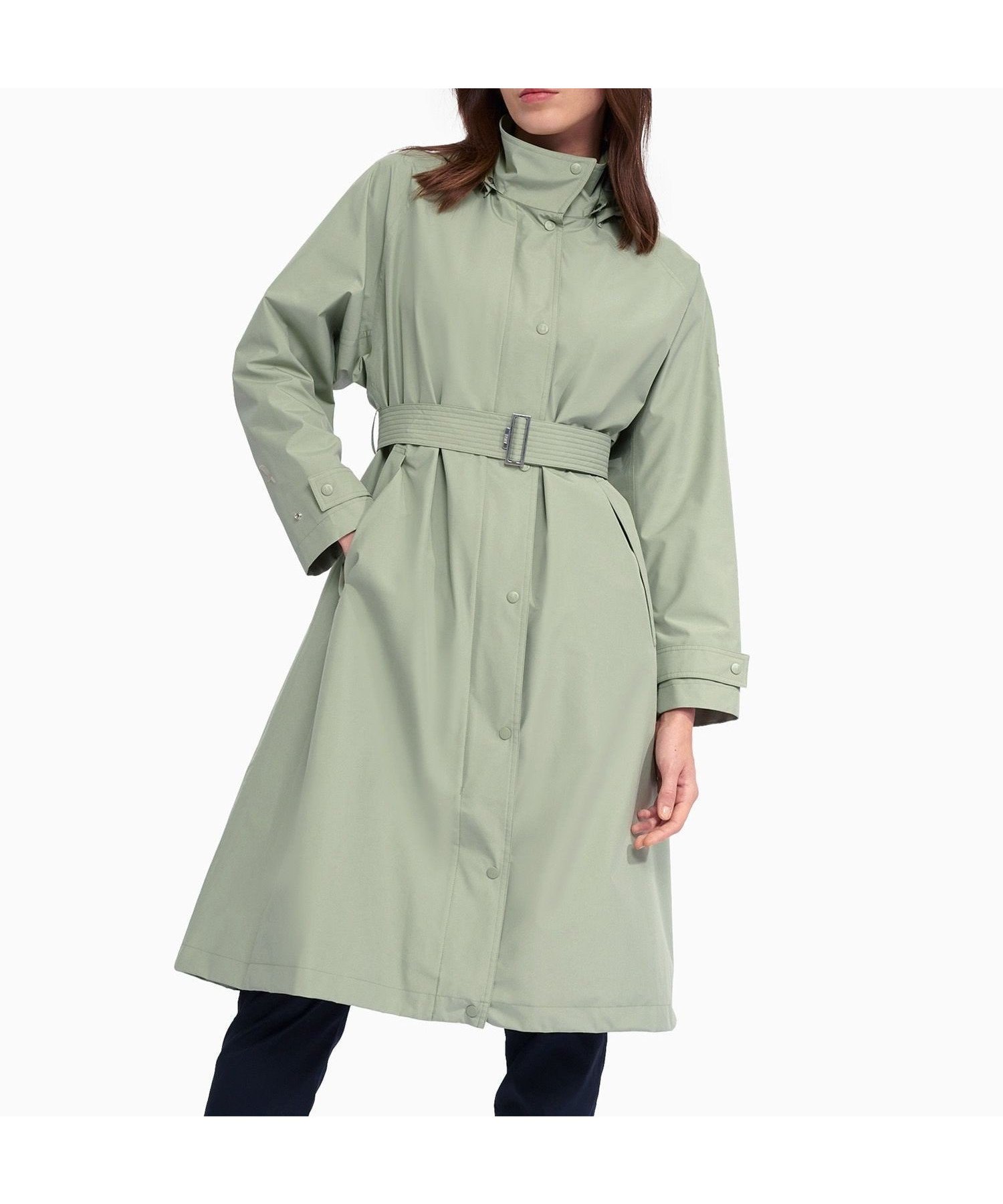 【エーグル/AIGLE】の防風 撥水 透湿 GORE-TEX ゴアテックス 2レイヤー フーデッド ベルベッドロングトレンチコート インテリア・キッズ・メンズ・レディースファッション・服の通販 founy(ファニー) 　ファッション　Fashion　レディースファッション　Fashion for Women　アウター　Coat / Outerwear Collection　コート・ロングコート・ピーコート　Long Coats, Peacoats & More　トレンチコート / 春秋の定番アウター　Trench Coats　軽量　Lightweight, Ultra Light　ジップ　Zip, Zipper　スリーブ　Sleeve, Long Sleeve / Short Sleeve　ハンド　Hand, Handmade　フィット　Fit, Slim Fit　プリント　Print, Printed Pattern　ポケット　Pocket, Pocket Detail　ロング　Long, Long-Length　ライトグリーン|ID: prp329100004601117 ipo3291000000032712901