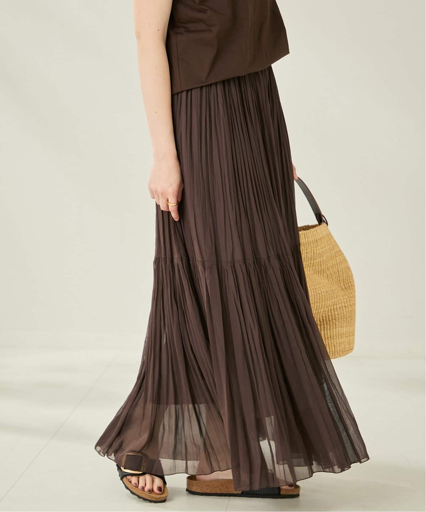 【プラージュ/Plage】のTIERED PLEATS スカート インテリア・キッズ・メンズ・レディースファッション・服の通販 founy(ファニー) 　ファッション　Fashion　レディースファッション　Fashion for Women　スカート　Skirts　おすすめ　Recommended / Our Picks　タンク　Tank Top, Sleeveless Top　プリーツ　Pleats, Pleated　夏　Summer　ブラウン|ID: prp329100004601149 ipo3291000000032713098