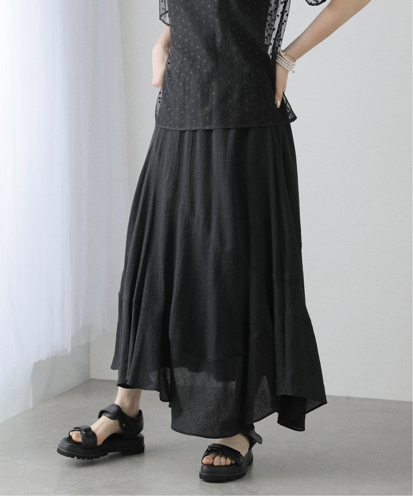 【ラ トータリテ/La TOTALITE】の【洗える】マーメードフレアスカート インテリア・キッズ・メンズ・レディースファッション・服の通販 founy(ファニー) 　ファッション　Fashion　レディースファッション　Fashion for Women　スカート　Skirts　Aライン・フレアスカート　A-Line & Flared Skirts　2025年　2025　2025春夏・S/S　Spring/Summer 2025 SS25　おすすめ　Recommended / Our Picks　アシンメトリー　Asymmetrical Style　フレア　Flare, Flared　旅行　Travel　洗える　Machine Washable　ブラック|ID: prp329100004601161 ipo3291000000032713152