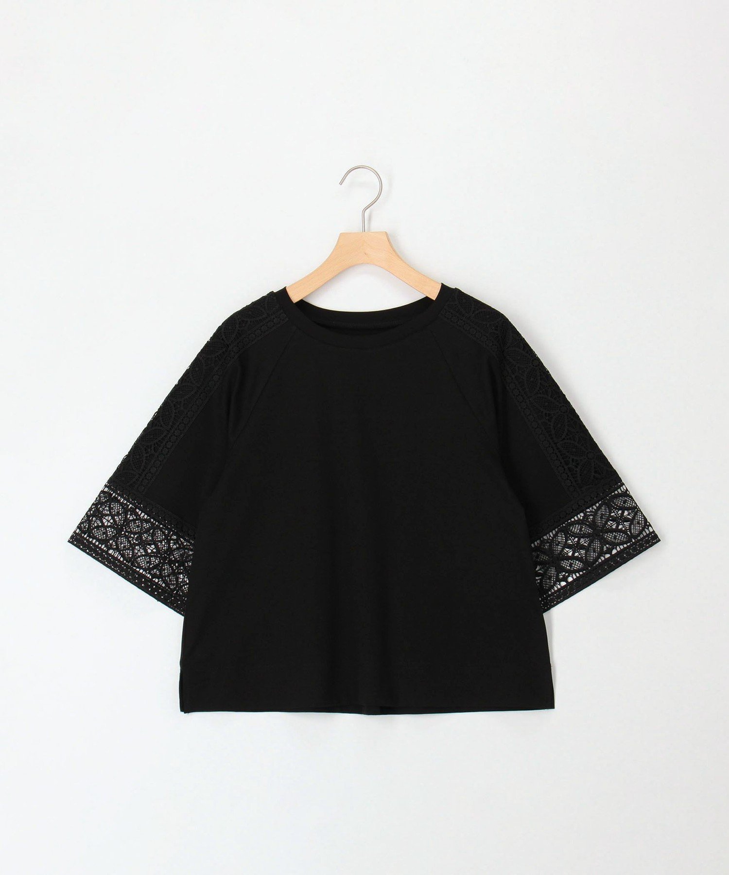 【ノーリーズ/NOLLEY'S】のコットン天竺袖レースT インテリア・キッズ・メンズ・レディースファッション・服の通販 founy(ファニー) 　ファッション　Fashion　レディースファッション　Fashion for Women　トップス・カットソー　Cut & Sew Tops　スリット　Slit, Slit Detail　スリーブ　Sleeve, Long Sleeve / Short Sleeve　チェック　Check, Plaid, Tartan　ボトム　Bottoms, Lower Wear　レース　Lace, Lace Fabric　おすすめ　Recommended / Our Picks　エレガント 上品　Elegant　2025年　2025　2025春夏・S/S　Spring/Summer 2025 SS25　ブラック|ID: prp329100004601199 ipo3291000000032713416