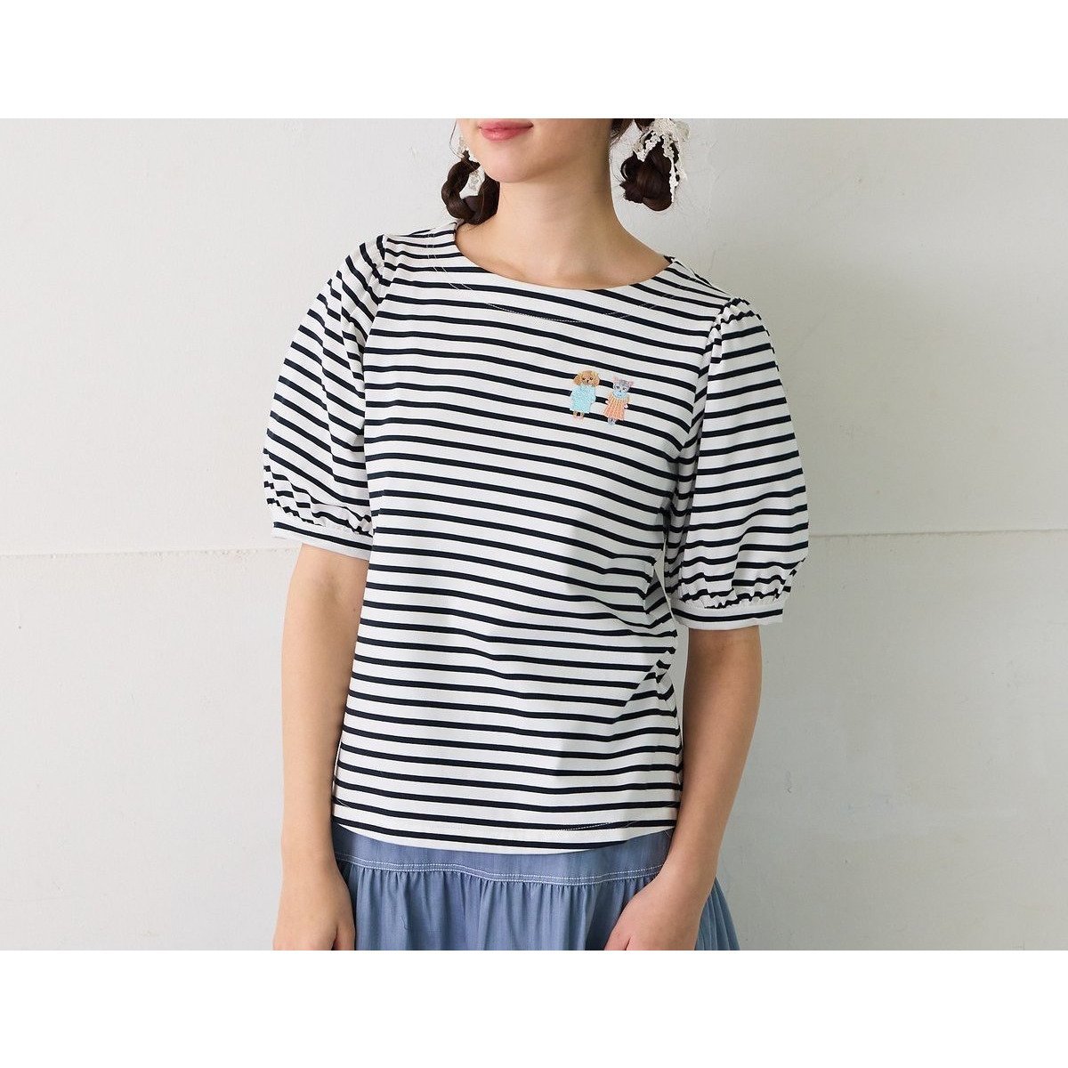 【ローズティアラ/Rose Tiara】の【22fabric】マイコーデカットソー インテリア・キッズ・メンズ・レディースファッション・服の通販 founy(ファニー) 　ファッション　Fashion　レディースファッション　Fashion for Women　トップス・カットソー　Cut & Sew Tops　カットソー・ベーシックTシャツ　Cut-and-Sewn Tops / Stretch Tees & Basics　イラスト　Illustration　カットソー　Cut and Sewn Top　スマート　Smart, Elegant　トレンド　Trend, Trending Now　プリント　Print, Printed Pattern　ボーダー　Border, Stripe　モチーフ　Motif, Design Theme　夏　Summer　ダークブルー|ID: prp329100004601206 ipo3291000000032713447