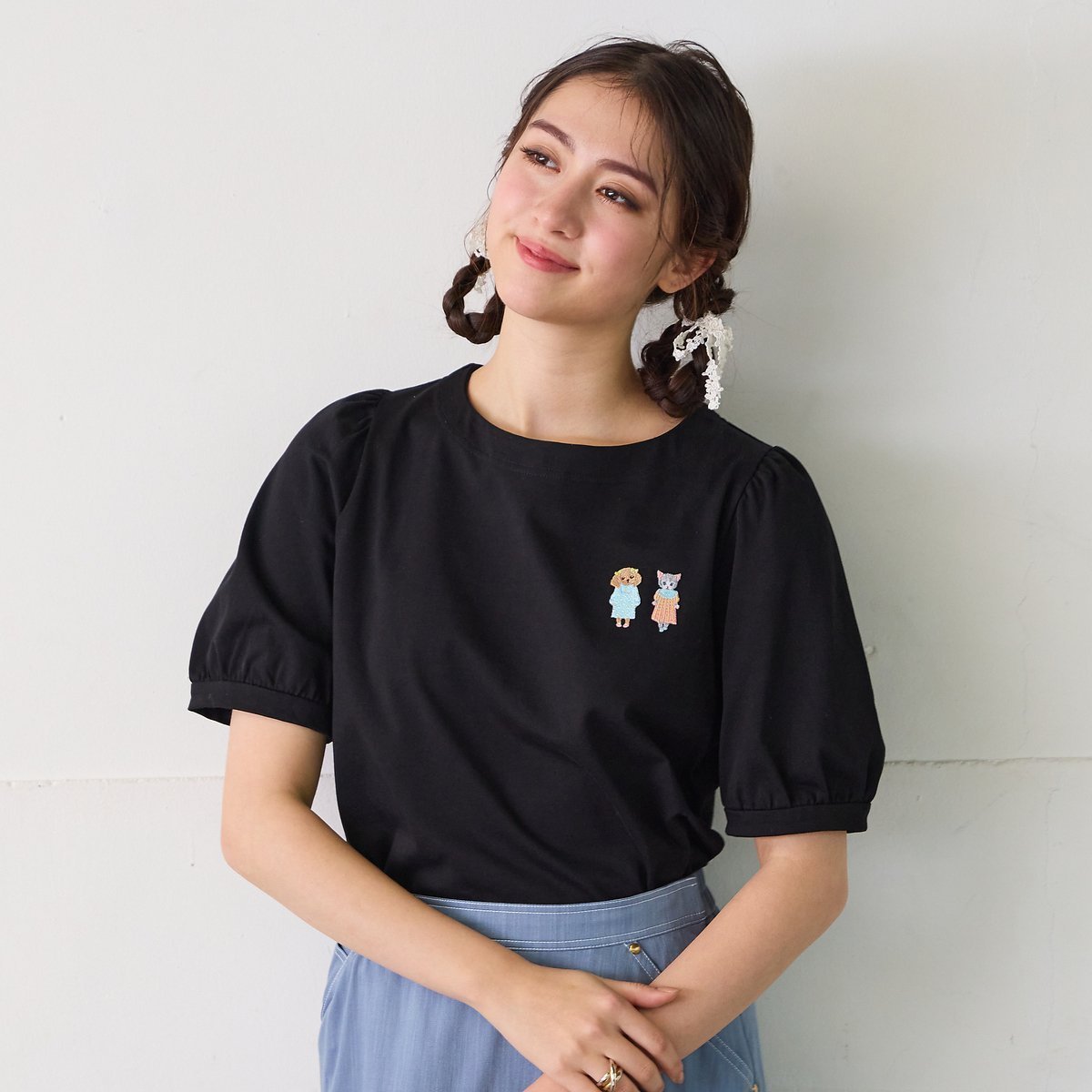 【ローズティアラ/Rose Tiara】の【22fabric】マイコーデカットソー インテリア・キッズ・メンズ・レディースファッション・服の通販 founy(ファニー) 　ファッション　Fashion　レディースファッション　Fashion for Women　トップス・カットソー　Cut & Sew Tops　カットソー・ベーシックTシャツ　Cut-and-Sewn Tops / Stretch Tees & Basics　イラスト　Illustration　カットソー　Cut and Sewn Top　スマート　Smart, Elegant　トレンド　Trend, Trending Now　プリント　Print, Printed Pattern　ボーダー　Border, Stripe　モチーフ　Motif, Design Theme　夏　Summer　ブラック|ID: prp329100004601206 ipo3291000000032713450