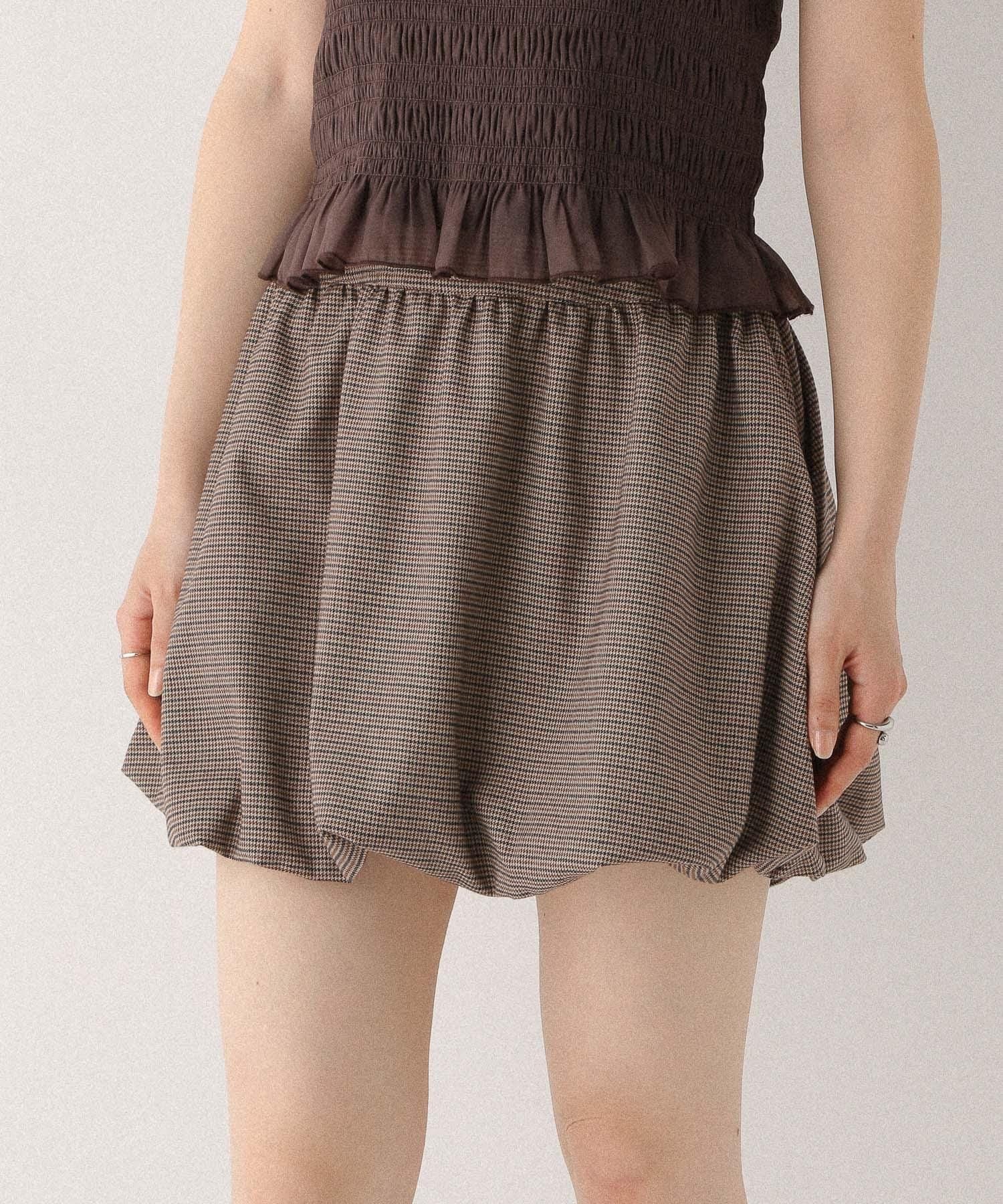 【ヘザー/Heather】のギャザーバルーンミニスカート インテリア・キッズ・メンズ・レディースファッション・服の通販 founy(ファニー) 　ファッション　Fashion　レディースファッション　Fashion for Women　スカート　Skirts　ミニスカート　Mini Skirts　おすすめ　Recommended / Our Picks　ソックス　Socks, Hosiery　バルーン　Balloon, Balloon Silhouette　ミニスカート　Mini Skirt, Short Skirt　ブラウンチェック|ID: prp329100004601218 ipo3291000000032713605