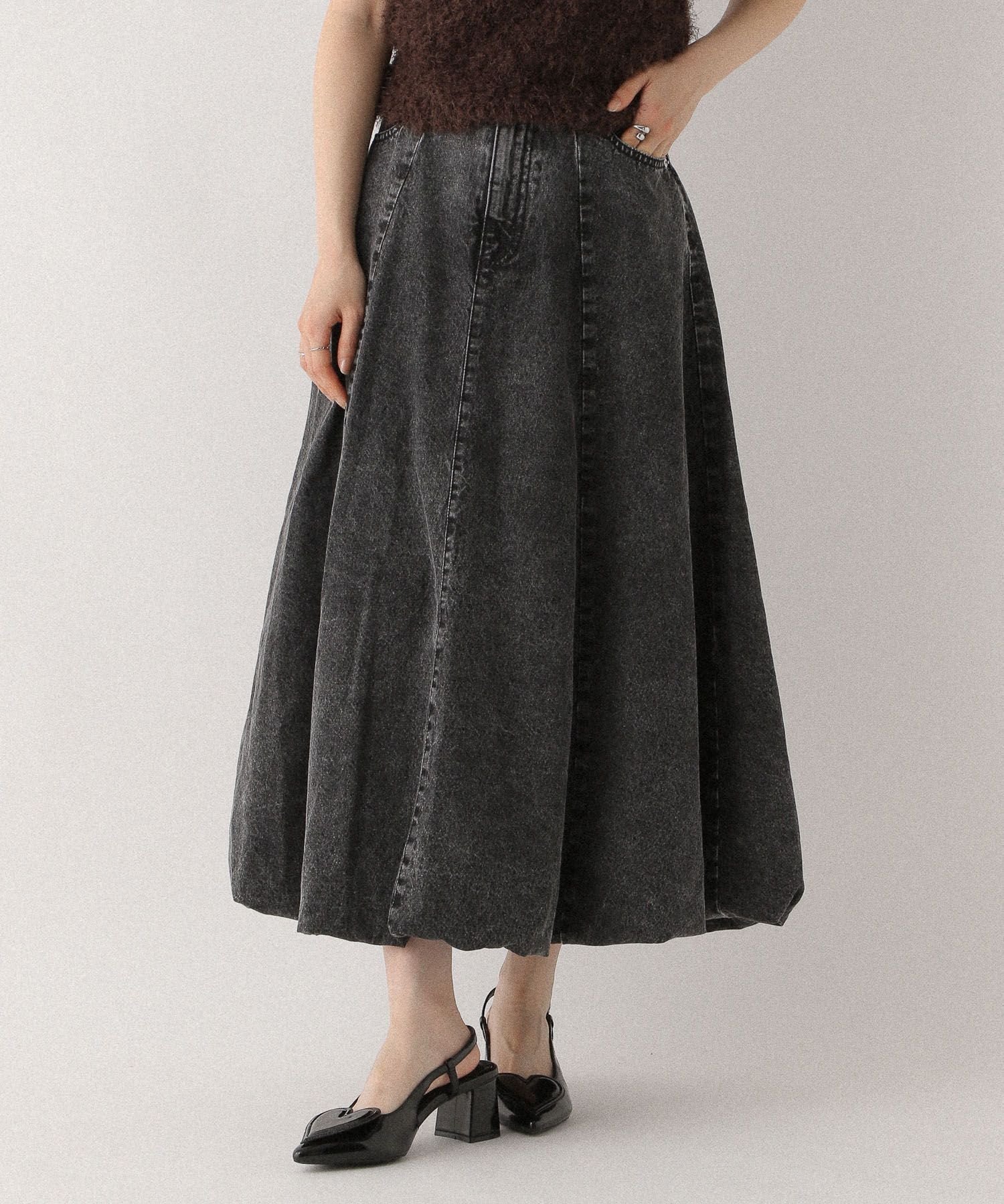 【ヘザー/Heather】のバルーンデニムロングスカート インテリア・キッズ・メンズ・レディースファッション・服の通販 founy(ファニー) 　ファッション　Fashion　レディースファッション　Fashion for Women　スカート　Skirts　ロングスカート　Long Skirts / Maxi & Midi Skirts　おすすめ　Recommended / Our Picks　コンパクト　Compact, Small Size　デニム　Denim, Jeans Material　グレー|ID: prp329100004601219 ipo3291000000032713615