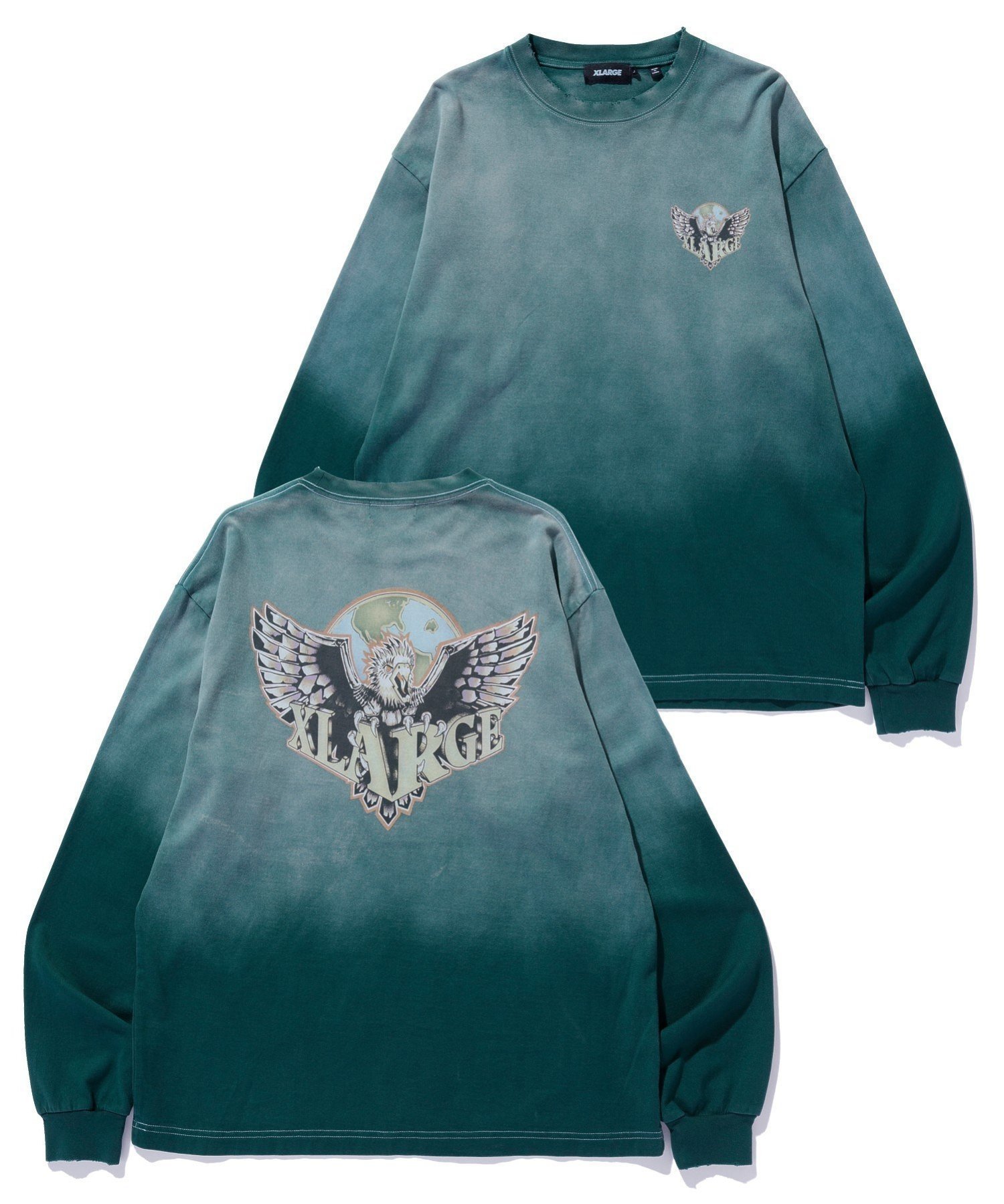 【エクストララージ/XLARGE】のEAGLE WINGS TO THE WORLD L/S TEE 【XLARGE】 インテリア・キッズ・メンズ・レディースファッション・服の通販 founy(ファニー) 　ファッション　Fashion　レディースファッション　Fashion for Women　グラフィック　Graphic, Graphic Design　フロント　Front, Front Design　ブリーチ　Bleach, Washed Finish　プリント　Print, Printed Pattern　ベーシック　Basic, Essential　長袖　Long Sleeve, Full Sleeve　GREEN|ID: prp329100004601258 ipo3291000000032713924
