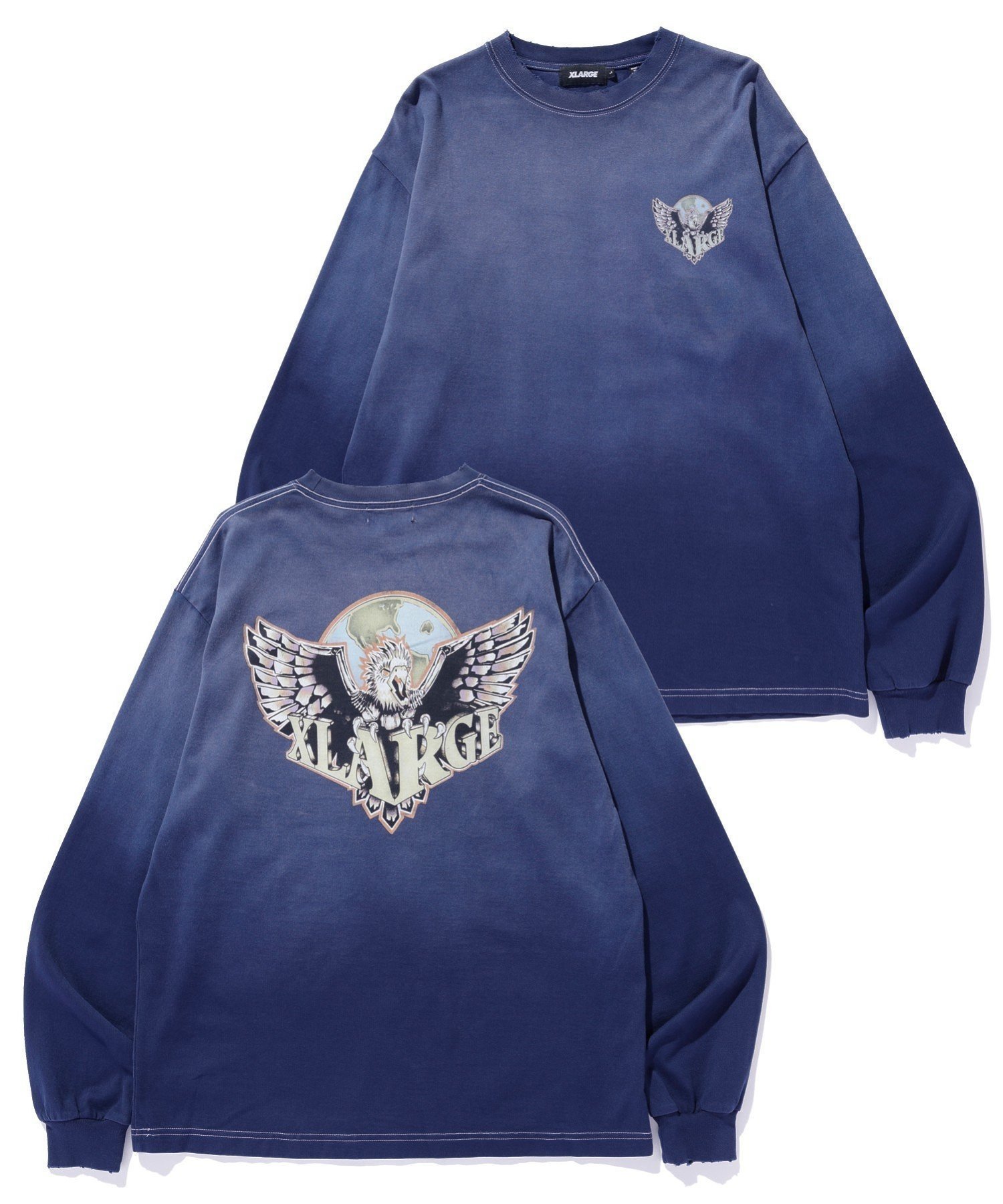 【エクストララージ/XLARGE】のEAGLE WINGS TO THE WORLD L/S TEE 【XLARGE】 インテリア・キッズ・メンズ・レディースファッション・服の通販 founy(ファニー) 　ファッション　Fashion　レディースファッション　Fashion for Women　グラフィック　Graphic, Graphic Design　フロント　Front, Front Design　ブリーチ　Bleach, Washed Finish　プリント　Print, Printed Pattern　ベーシック　Basic, Essential　長袖　Long Sleeve, Full Sleeve　NAVY|ID: prp329100004601258 ipo3291000000032713925