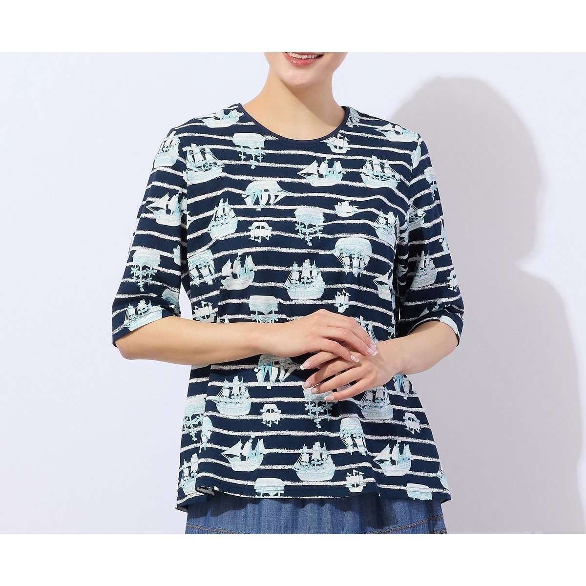 【ミゼール/MISSEL】の【洗える・日本製・綿100%】ship border Tシャツ インテリア・キッズ・メンズ・レディースファッション・服の通販 founy(ファニー) 　ファッション　Fashion　レディースファッション　Fashion for Women　トップス・カットソー　Cut & Sew Tops　シャツ・ブラウス・オフィスカジュアル　Elegant Blouses & Button-Ups　ロングTシャツ・Tシャツ　Longline T-Shirts & Tees　チェック　Check, Plaid, Tartan　ボトム　Bottoms, Lower Wear　ボーダー　Border, Stripe　夏　Summer　日本製　Made In Japan　洗える　Machine Washable　ダークブルー|ID: prp329100004601280 ipo3291000000032714104