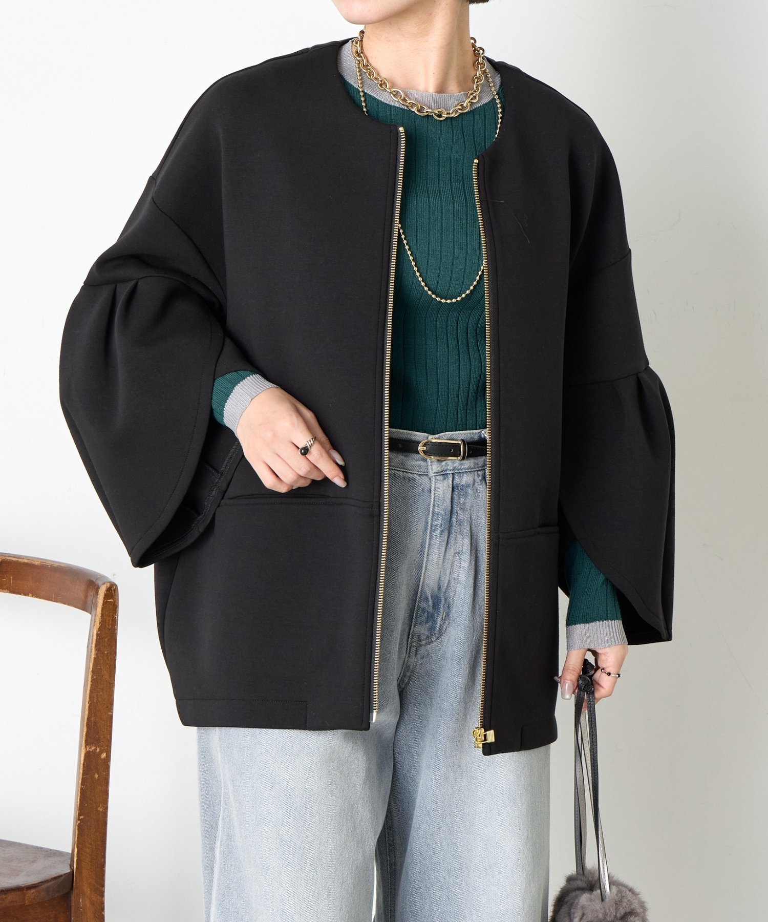 【その他のブランド/Other】のチューリップスリーブジップジャケット インテリア・キッズ・メンズ・レディースファッション・服の通販 founy(ファニー) 　ファッション　Fashion　レディースファッション　Fashion for Women　アウター　Coat / Outerwear Collection　レディースジャケット・軽アウター　Jackets　軽量　Lightweight, Ultra Light　ジャケット　Jacket, Outerwear　スマート　Smart, Elegant　チューリップ　Tube, Tube Top　人気　Popular, Best Seller　ボンディング　Bonding, Bonded Fabric　再入荷　Restock / Back in Stock　おすすめ　Recommended / Our Picks　エレガント 上品　Elegant　ブラック|ID: prp329100004601281 ipo3291000000032714111